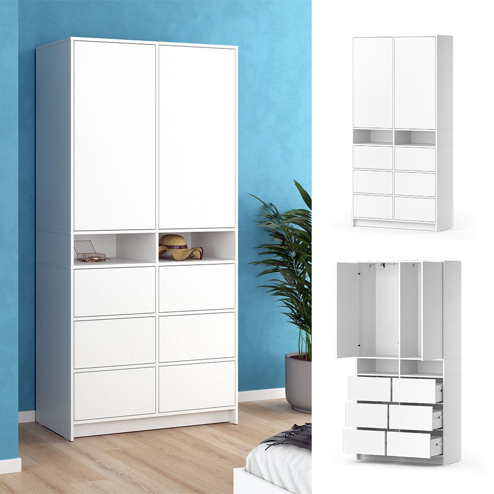 Vicco Kleiderschrank Naara, Weiß/Weiß, 98.6 x günstig online kaufen