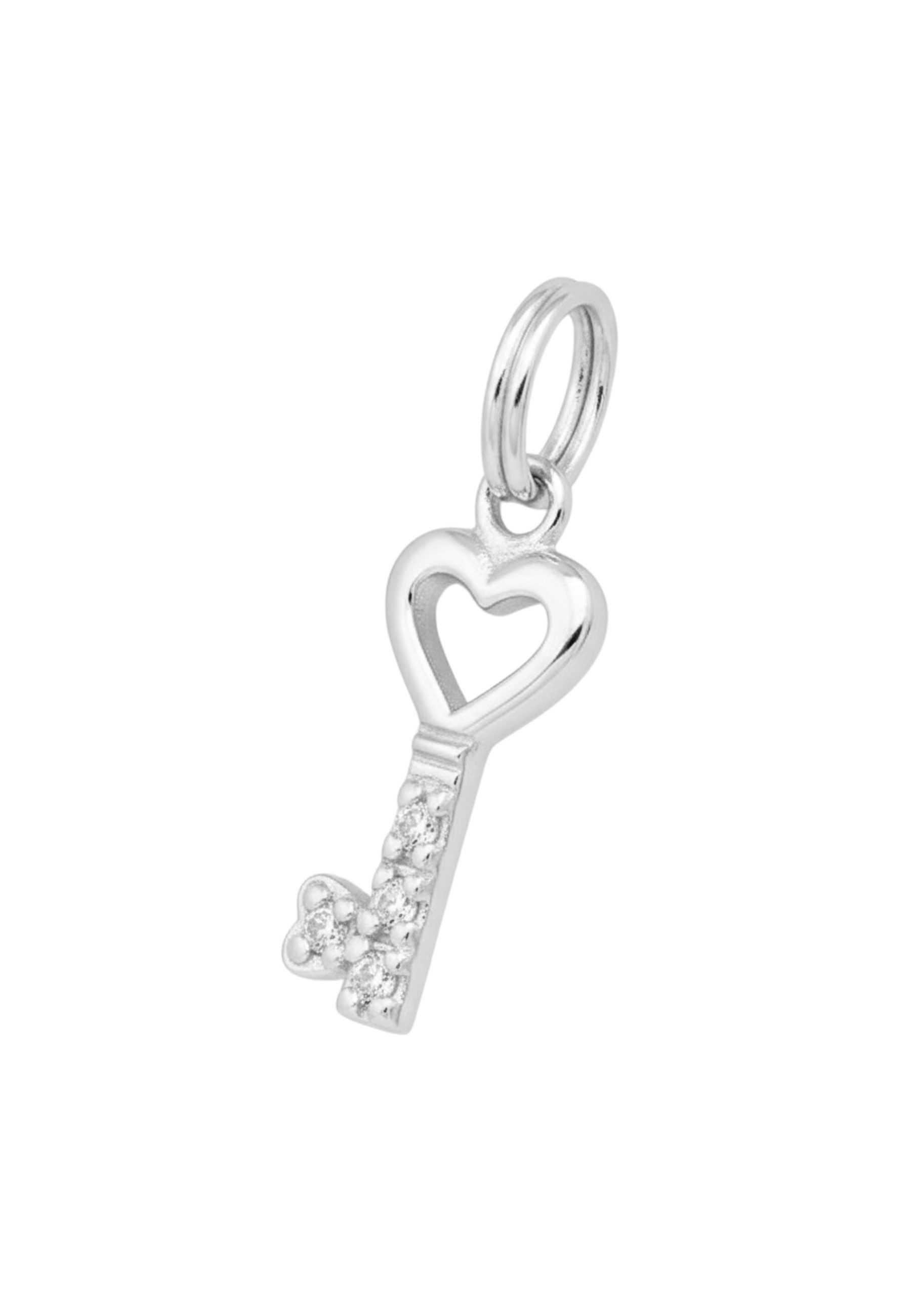 Diademita Fingerring Silberner Schlüssel-Charm mit Spaltring und Zirkonia (Set)