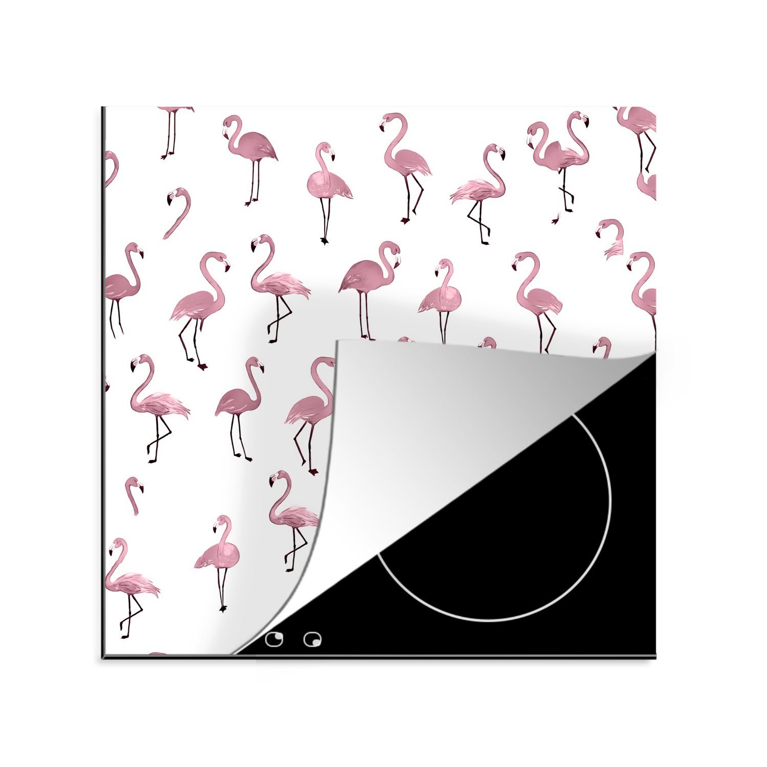 MuchoWow Herdblende-/Abdeckplatte Flamingo - Rosa - Muster - Illustration, Vinyl, (1 tlg), 78x78 cm, Ceranfeldabdeckung, Arbeitsplatte für küche | Herdabdeckplatten