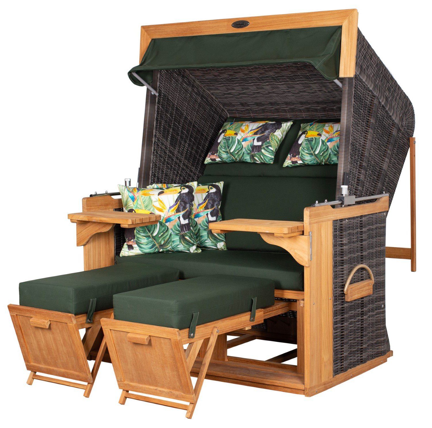 deVries PURE® Strandkorb Friesland Sylt XL - PE stone grey - Dessin 244, BxTxH: 135x90x165 cm, Volllieger, Nordsee-Strandkorb, Teakholz - PE-Markengeflecht - bequeme Polster - Schutzhülle