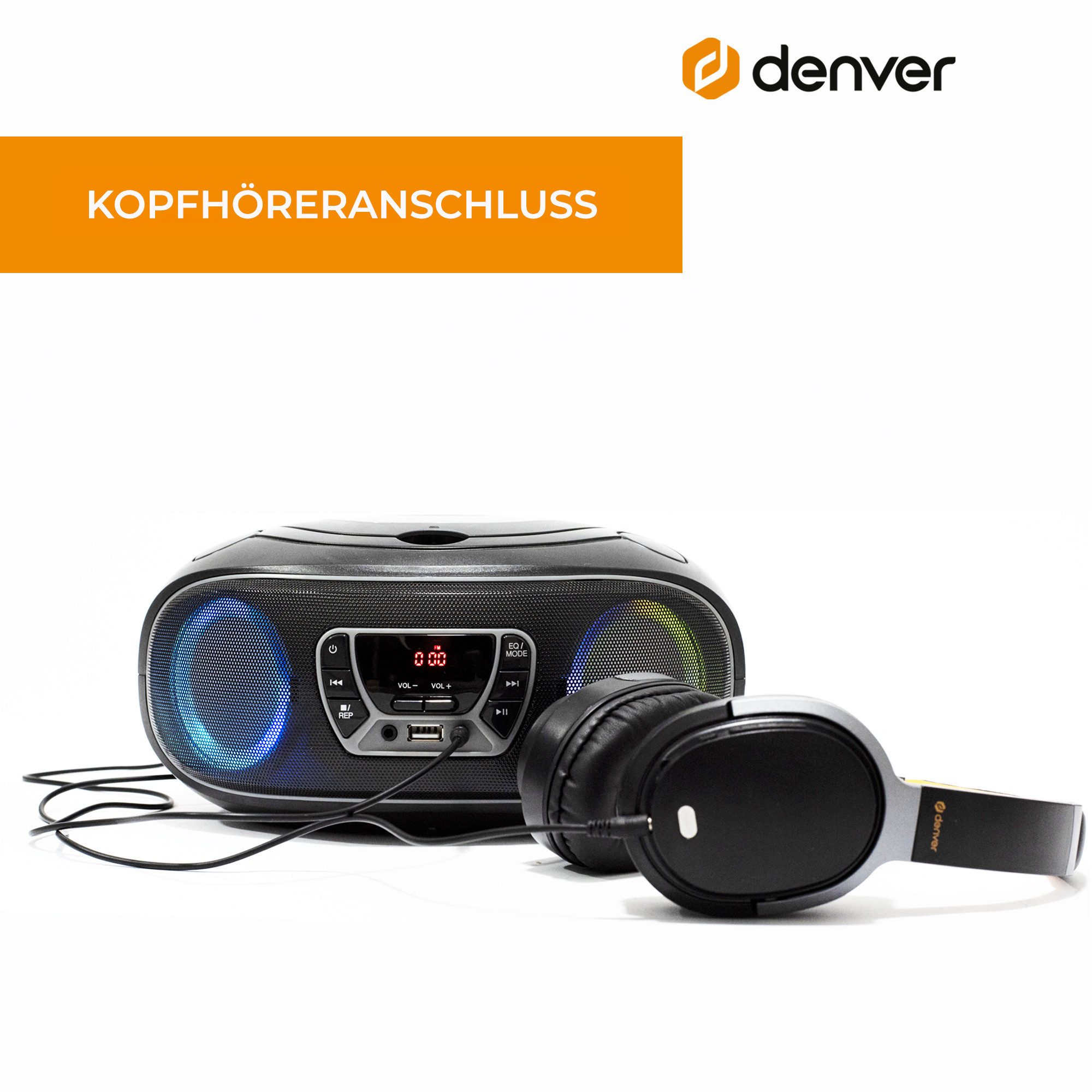 Denver TCL-212BTGR CD-Player (LED-Beleuchtung in Lautsprechergittern, Bluetooth, USB & AUX, CD/FM, LED-Beleuchtung in Lautsprechergittern, Bluetooth, USB & AUX, CD/FM)