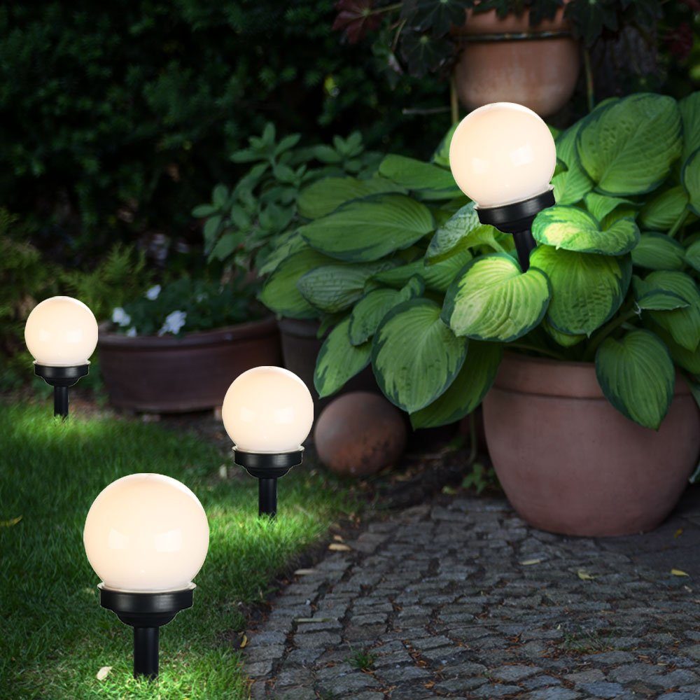 GLOBO LIGHTING LED Gartenleuchte, LED-Leuchtmittel fest verbaut, Warmweiß, 3er Set LED Außen Solar Lampen Kugel Design Erd Spieß Steck