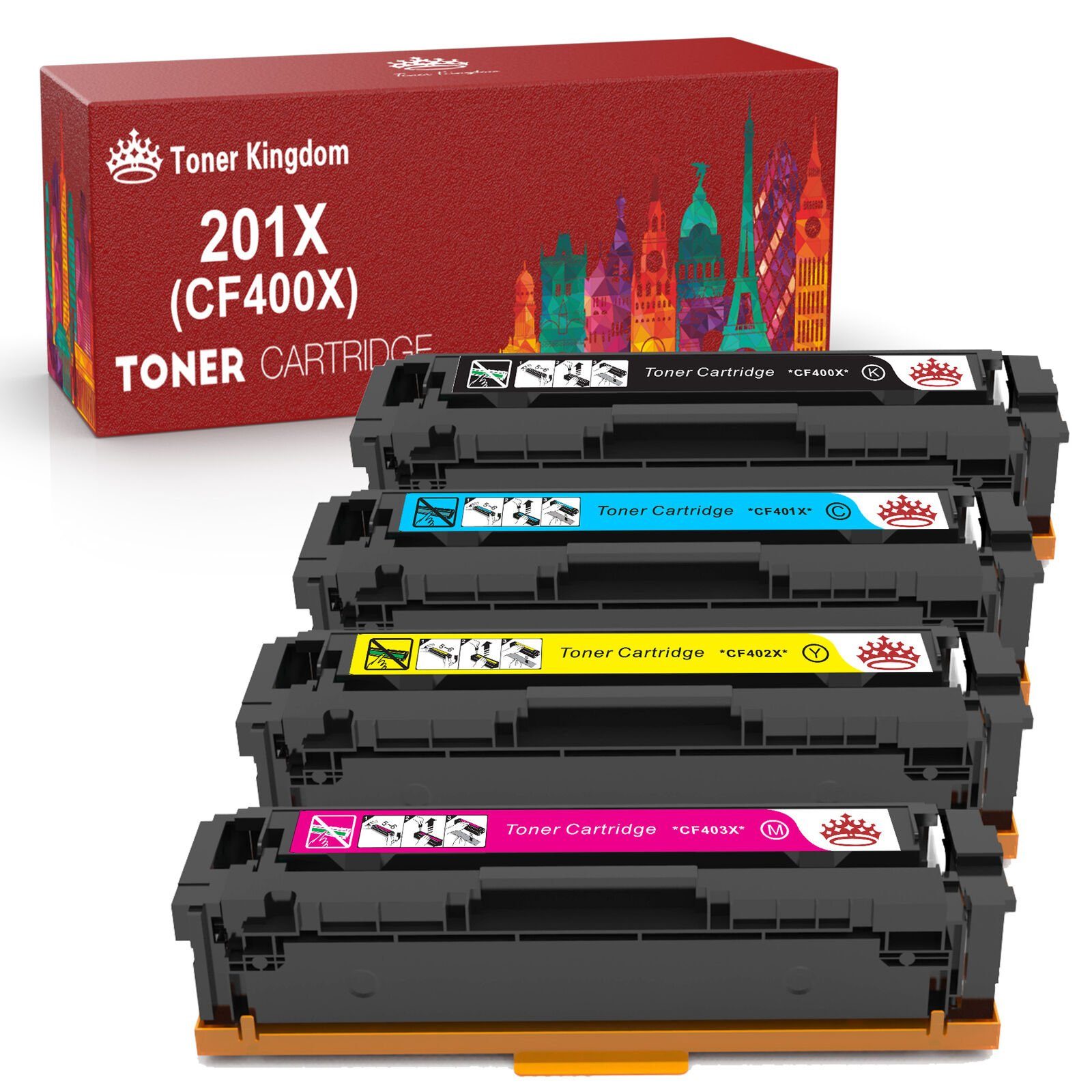 Toner Kingdom Tonerpatrone 4er für HP 201X CF400X, (Color LaserJet Pro M252dw M252n laserjet Pro MFP M277dw M277dw MFP M277n), M274n M250 M270 Series Drucker