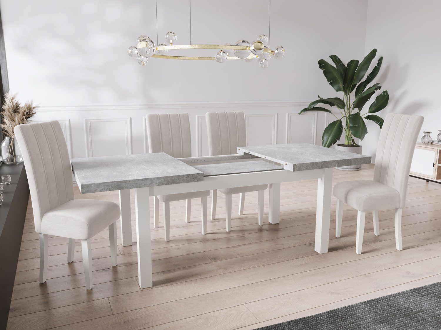 WFL GROUP Esstisch Avena ausziehbar rechteckig modern mit weißen Holzbeinen (MADE IN EU, 5 Gr. – 120/140/160/170/200 cm ausziehbar auf 160/180/210/250/300 cm), platzsparender Tisch in Holzoptik für Küche, Esszimmer oder Wohnzimmer