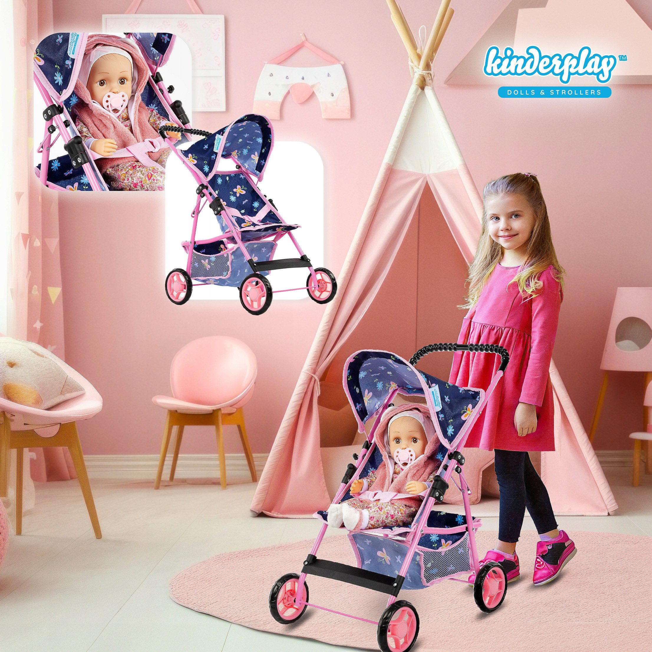 kinderplay Puppenwagen Puppenwagen Buggy – leicht faltbar – Spielspaß für K günstig online kaufen