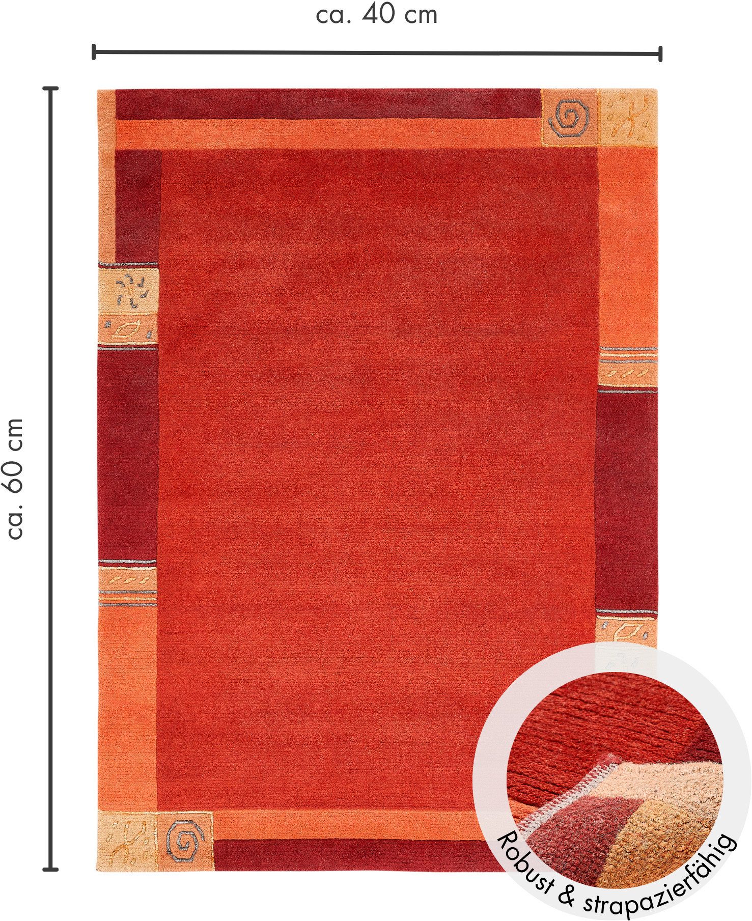 LUXOR living Wollteppich India, rechteckig, Höhe: 20 mm, reine Wolle, handgeknüpft, mit Bordüre, auch als Läufer