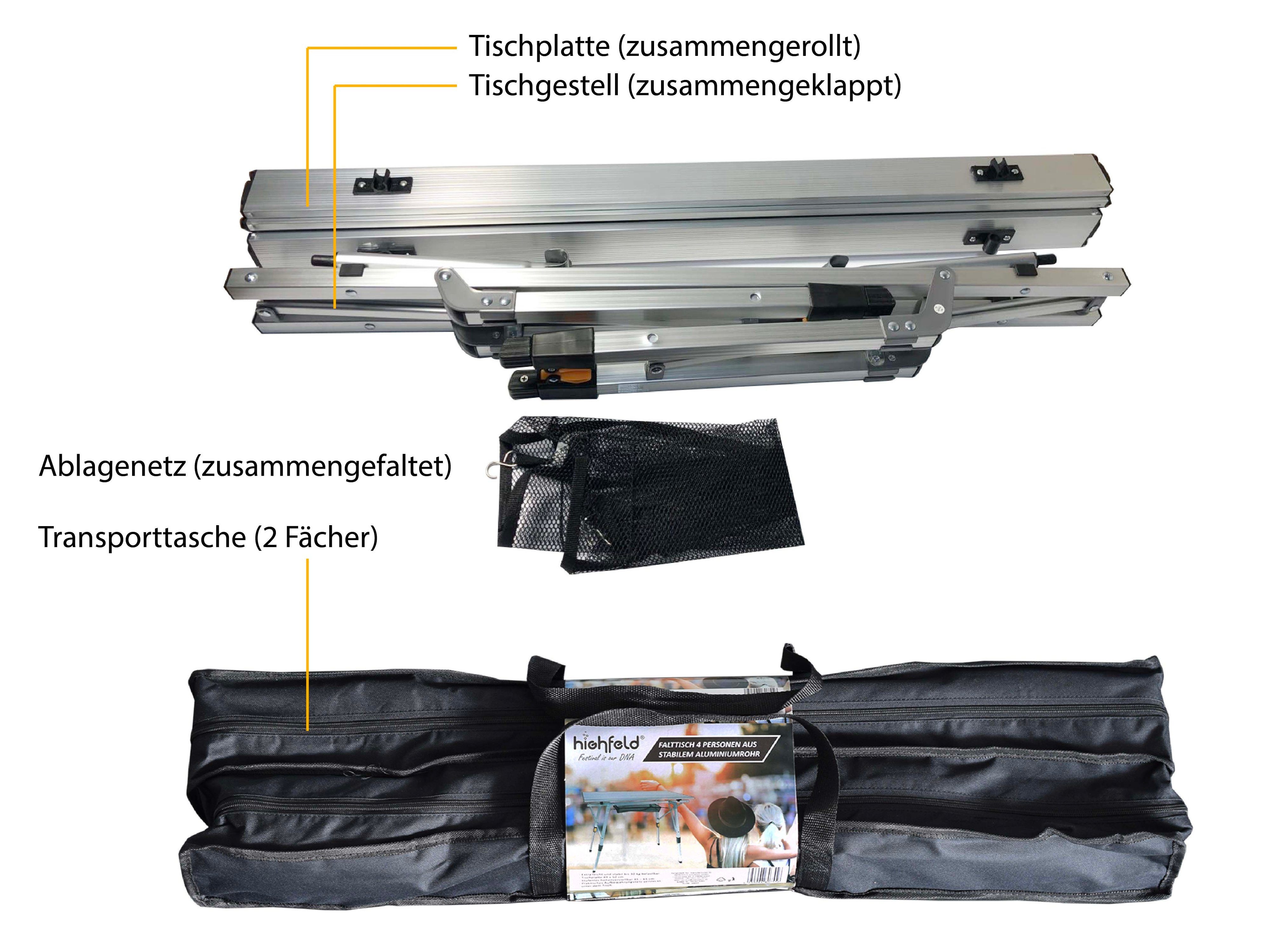 Stück), Campingtisch mit Ablagenetz (1 Campingtisch stufenlos Klapptisch highfeld höhenverstellbar