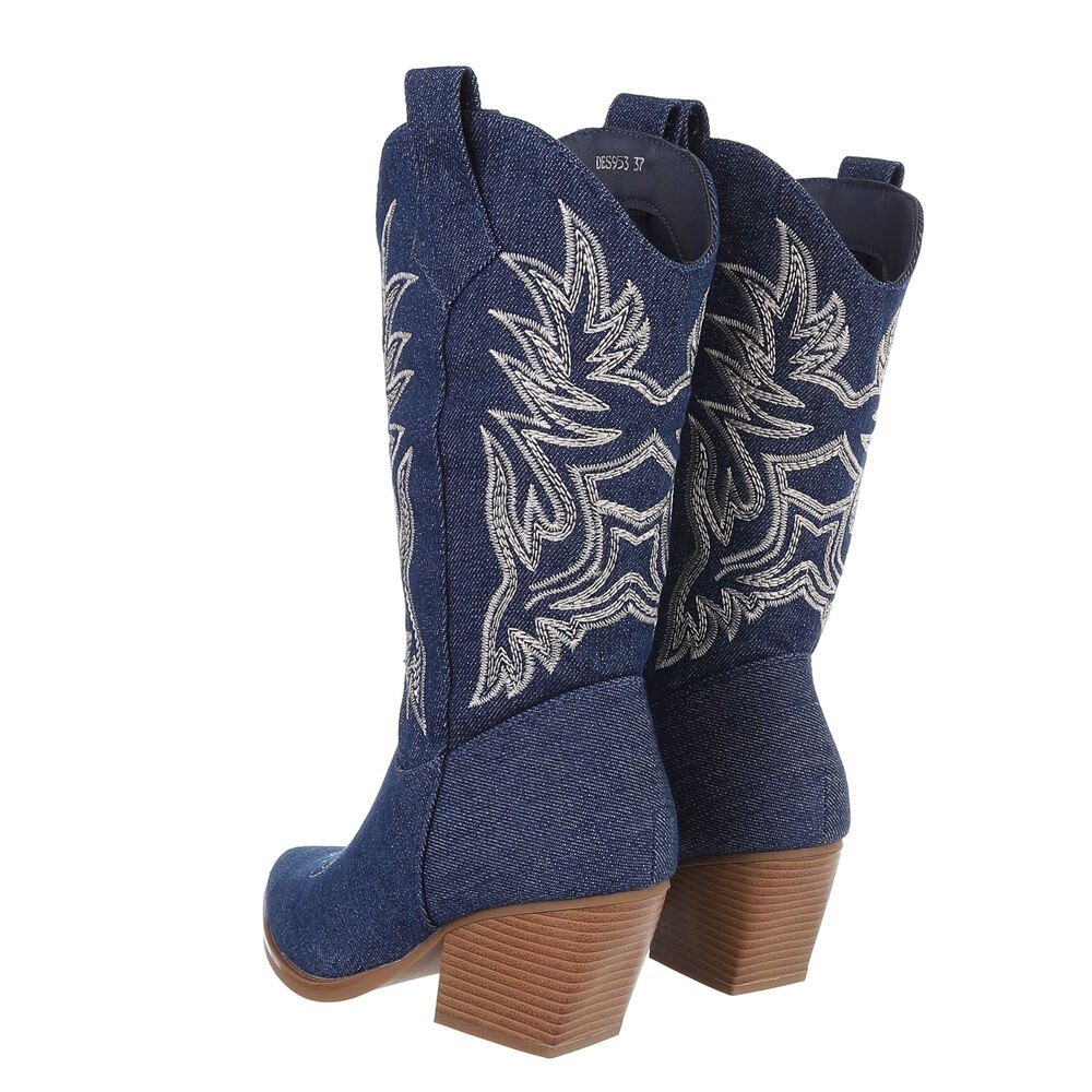 Ital-Design Damen Cowboyboots Western Westernstiefel (84463163) Blockabsatz Western- & Bikerstiefel in Dunkelblau