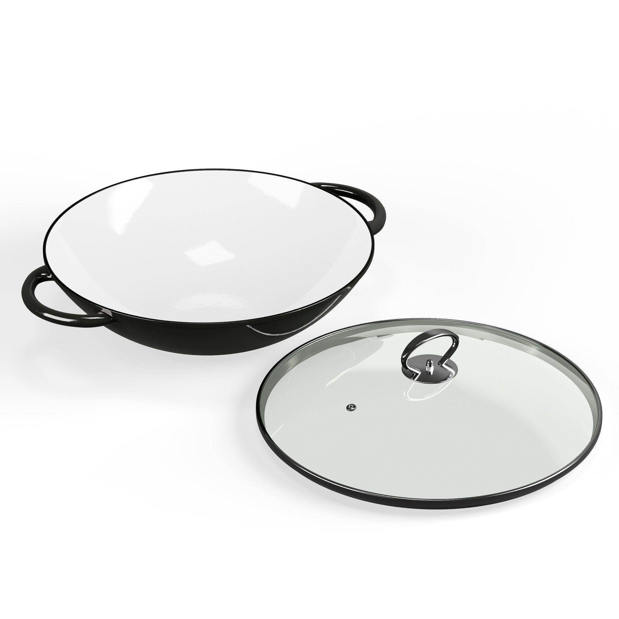 Klarstein Wok Jersey Black Cast Iron Enamel Wok, Gusseisen, Emaille und Edelstahl (Set, Wok 37 cm diameter), Wok Kochen ofenfest induktion Gas Elektro Gusseisen – Bild 2 von 5