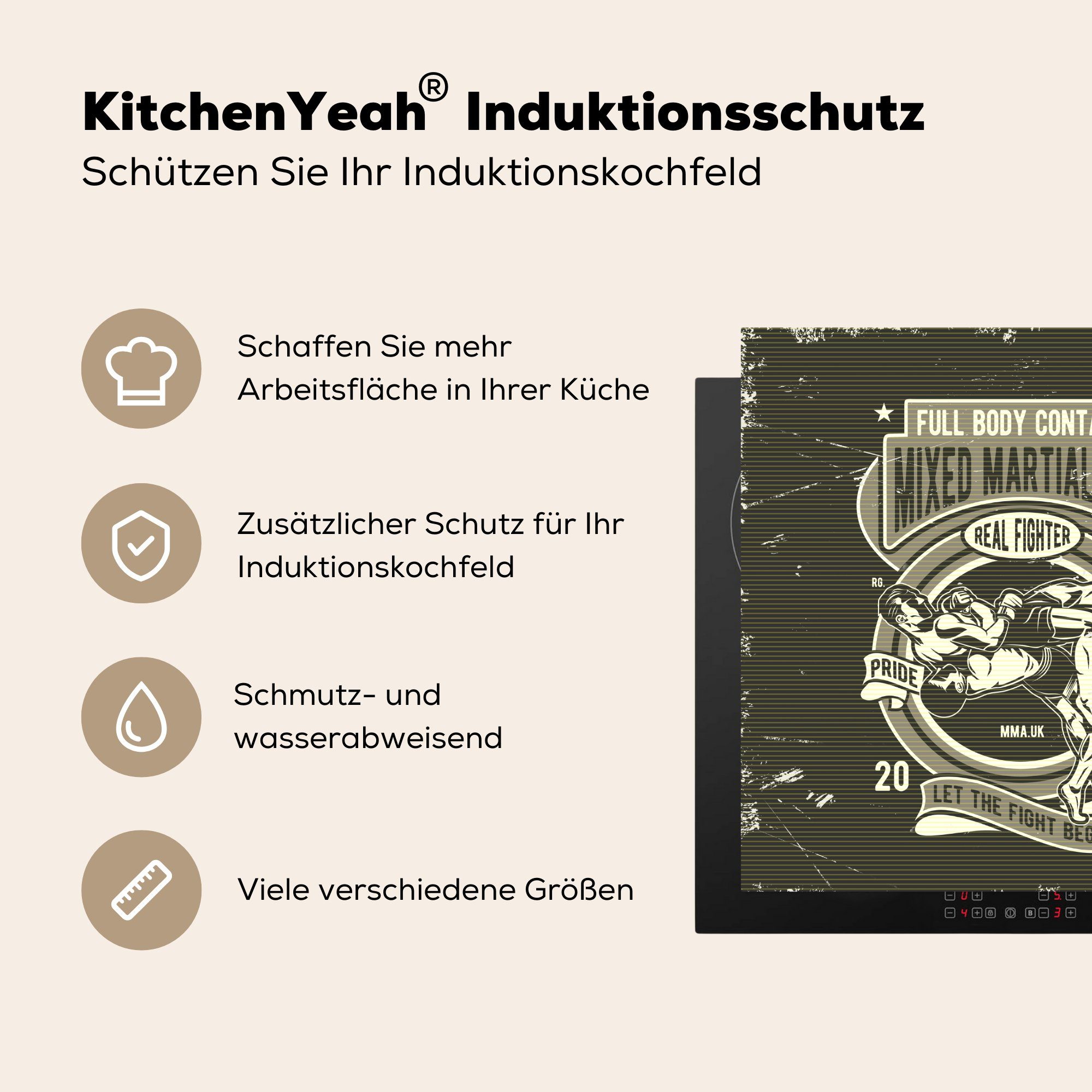 Kampfsport Vinyl, - Vintage, MuchoWow - Arbeitsplatte tlg), Sport Ceranfeldabdeckung, (1 78x78 für Mancave - küche cm, Herdblende-/Abdeckplatte