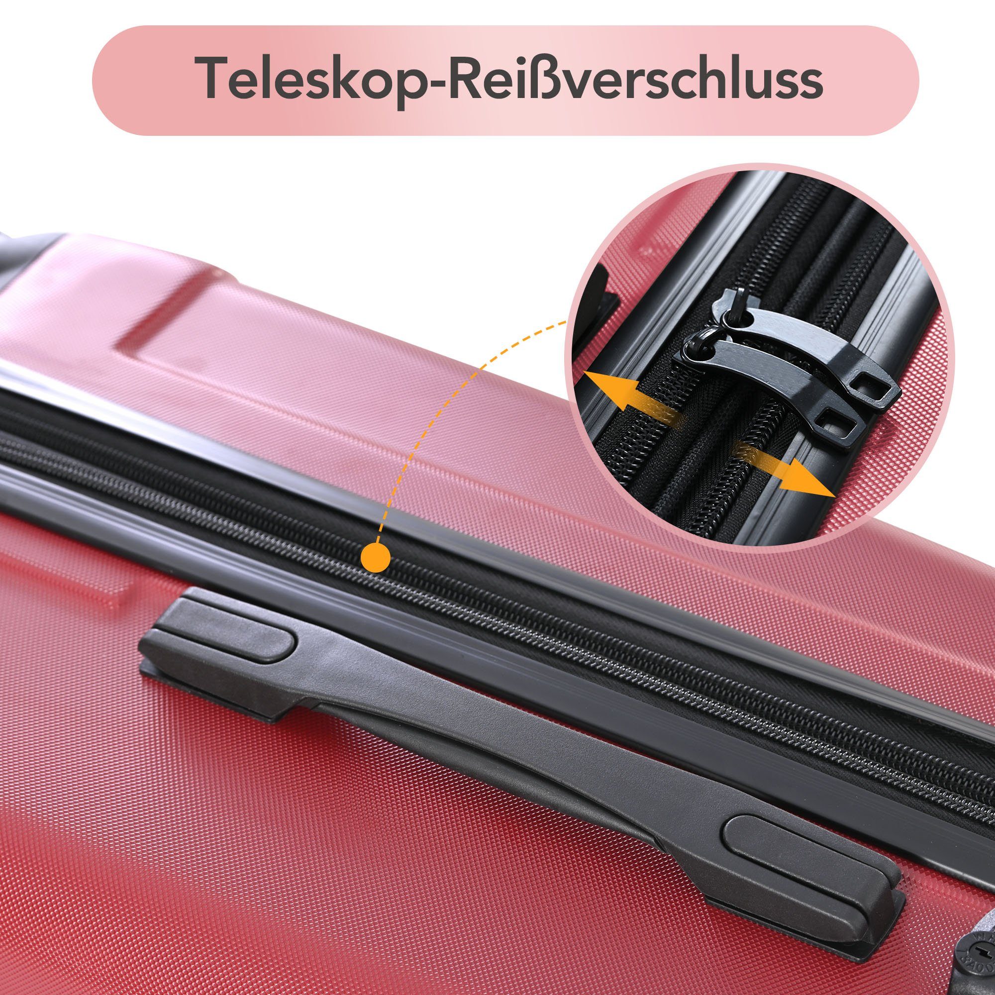 EXTSUD Handgepäckkoffer Kofferset mit 360-Grad-Drehrollen Spinnerräder TSA-Schloss ABS-Material und Stauraum, XLHartschalen-Handgepäck maximiertem Rot