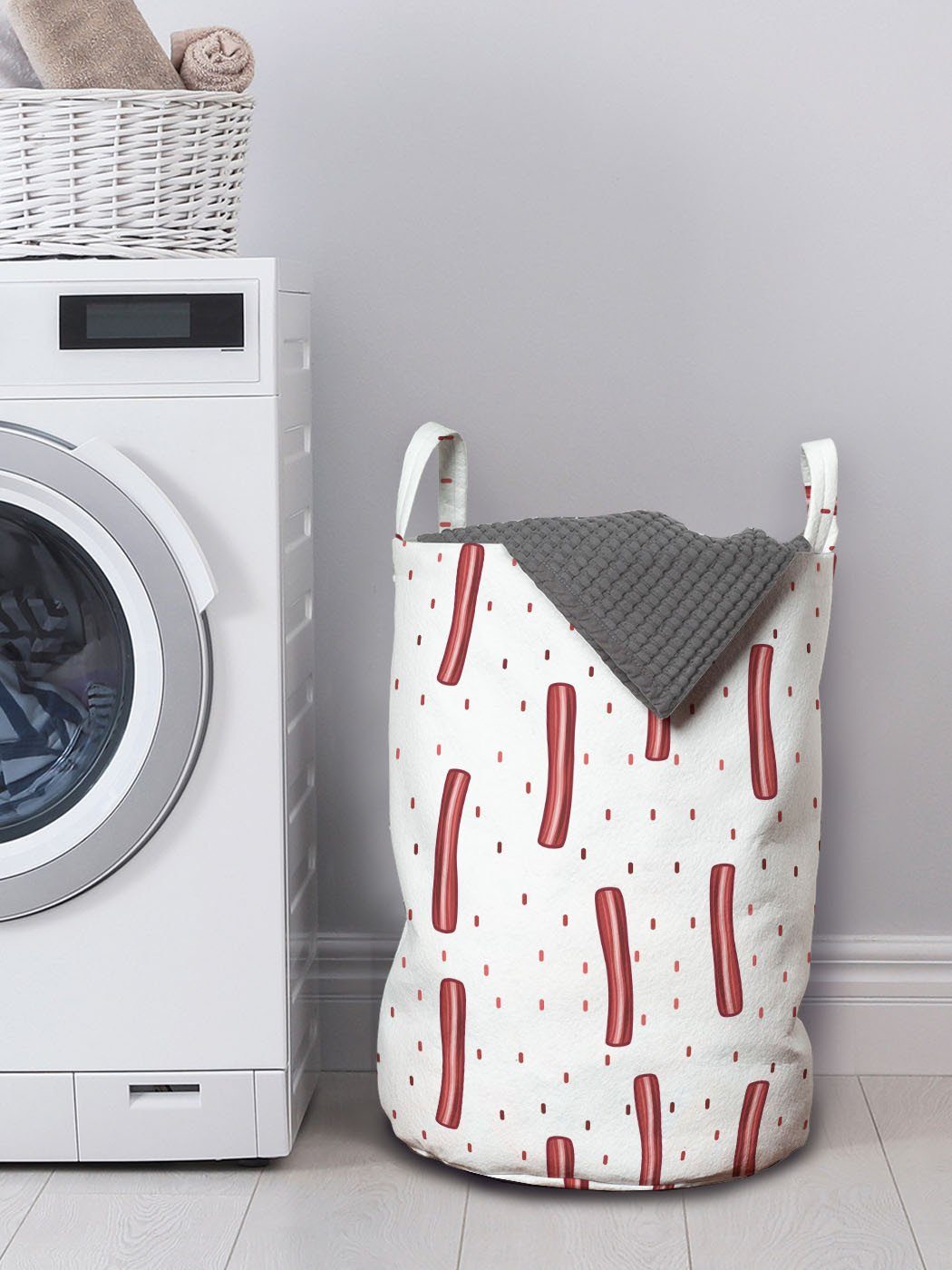 Wäschekorb mit Speck Speck Waschsalons, Kordelzugverschluss Wäschesäckchen Prosciutto Griffen für Graphic Abakuhaus