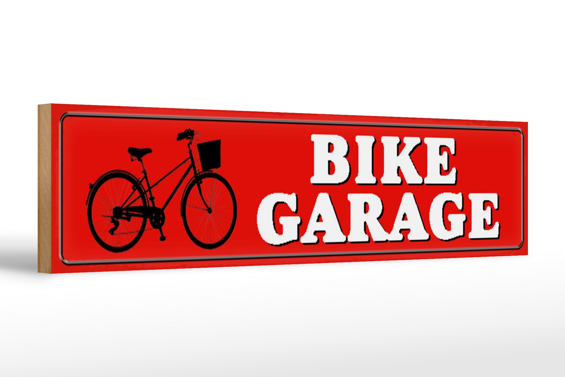 Femer GmbH Holzbild Straßenschild 46x10cm Bike Garage Fahrrad, Auto Motorrad Werkstatt Garage (1 St), Glatte Holzfaserplatte (MDF), vorn beschichtet