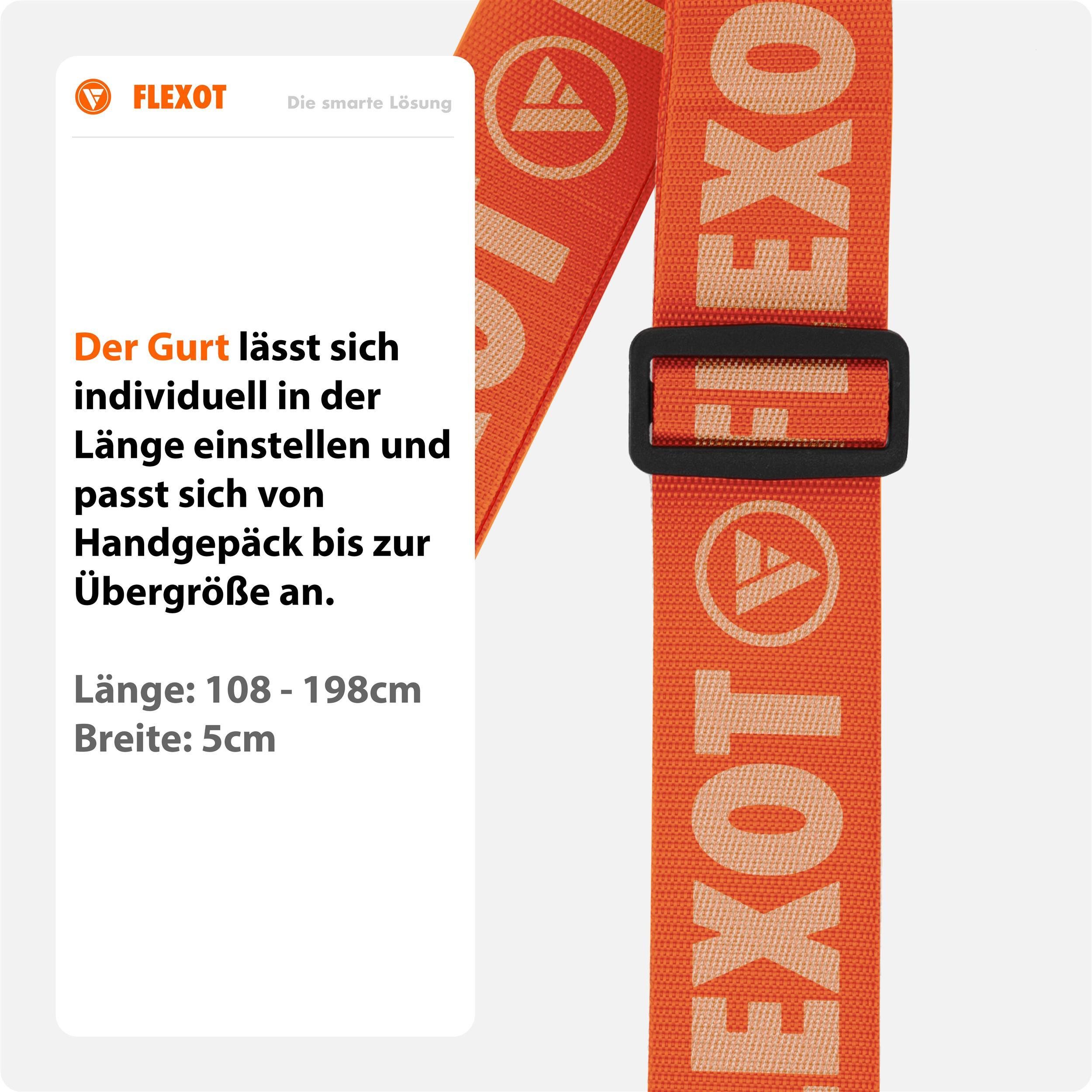 Flexot Koffergurt Koffergurt mit Clip-Schnalle, verstellbare Länge, Namensschild, (1-tlg), Flexibel anpassbarer und stabiler Gurt mit praktischer Schnalle