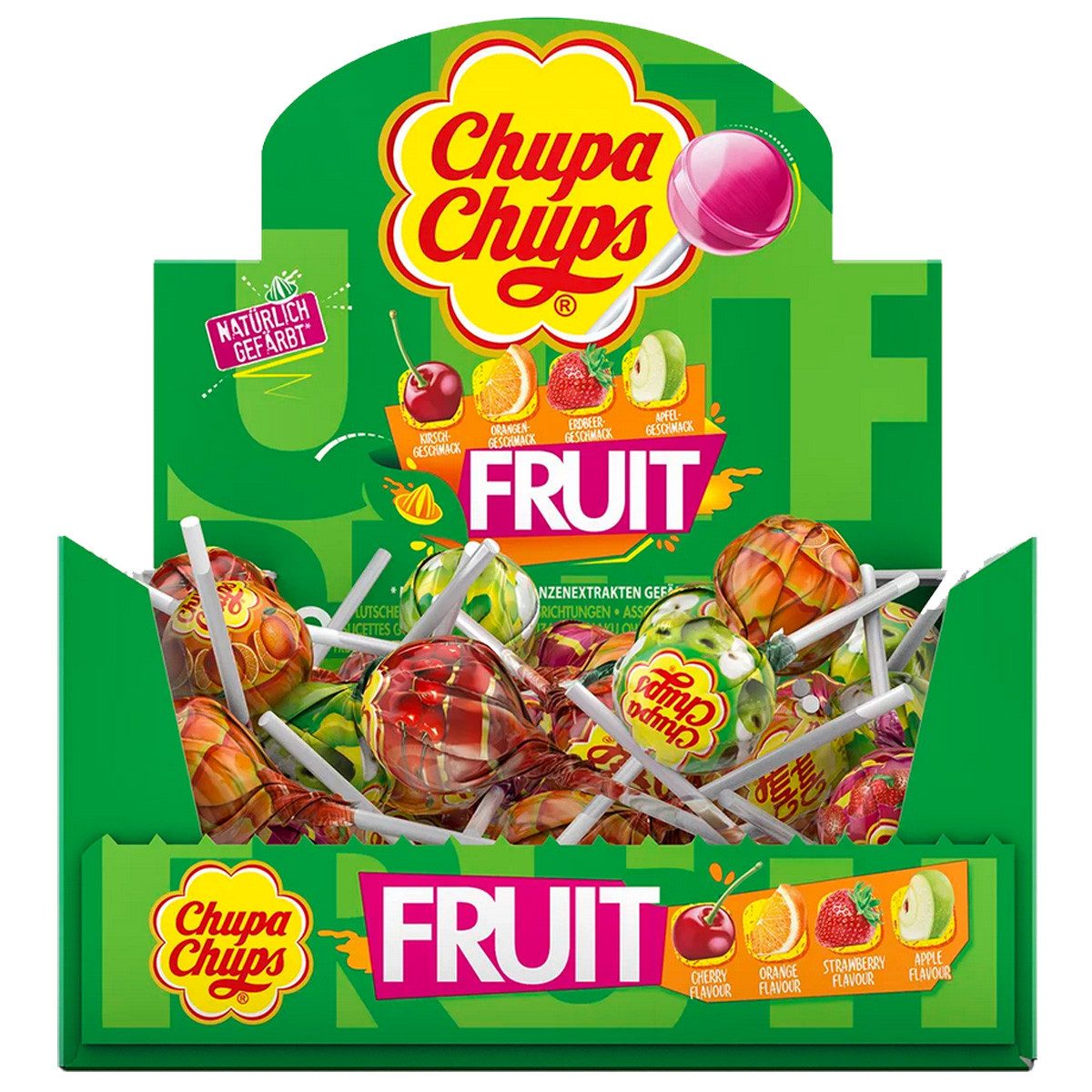 Chupa Chups Süßigkeit, Chupa Chups Fruit Fruchtige Lollis im 50er Kassendisplay 600g