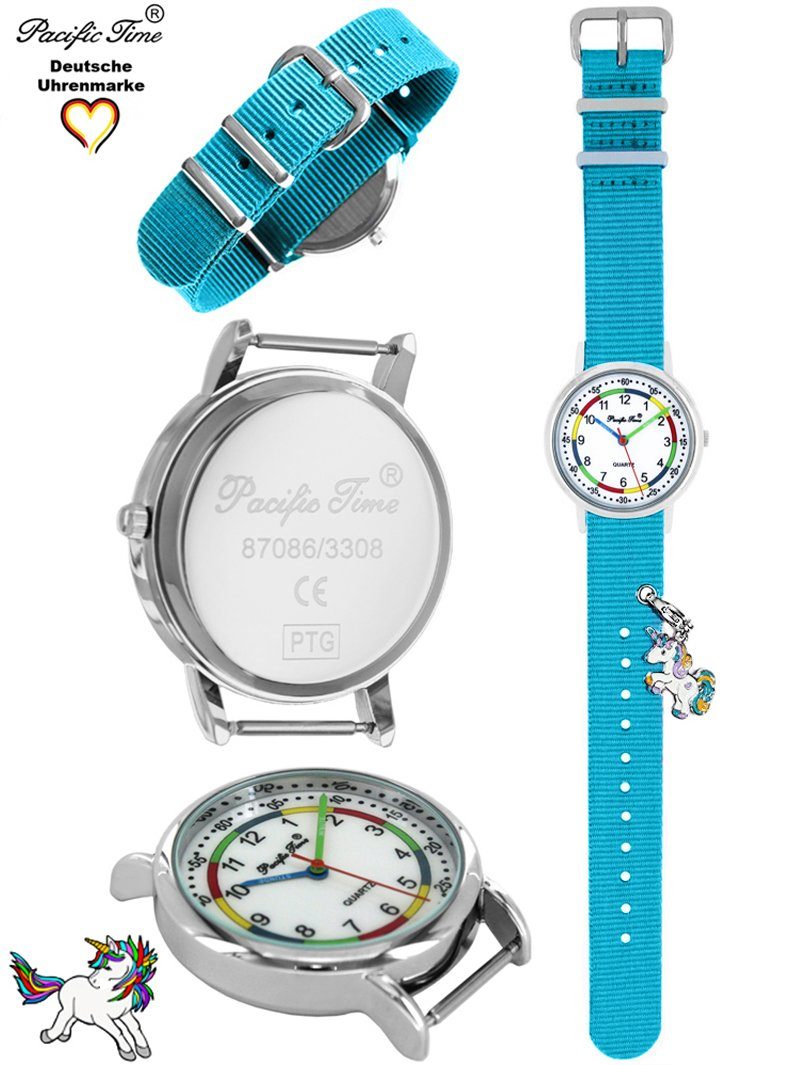Pacific Time Einhorn hellblau mit Gratis Match Design Charms, Lernuhr Armbanduhr Versand und Kinder First - Quarzuhr Mix Wechselarmband