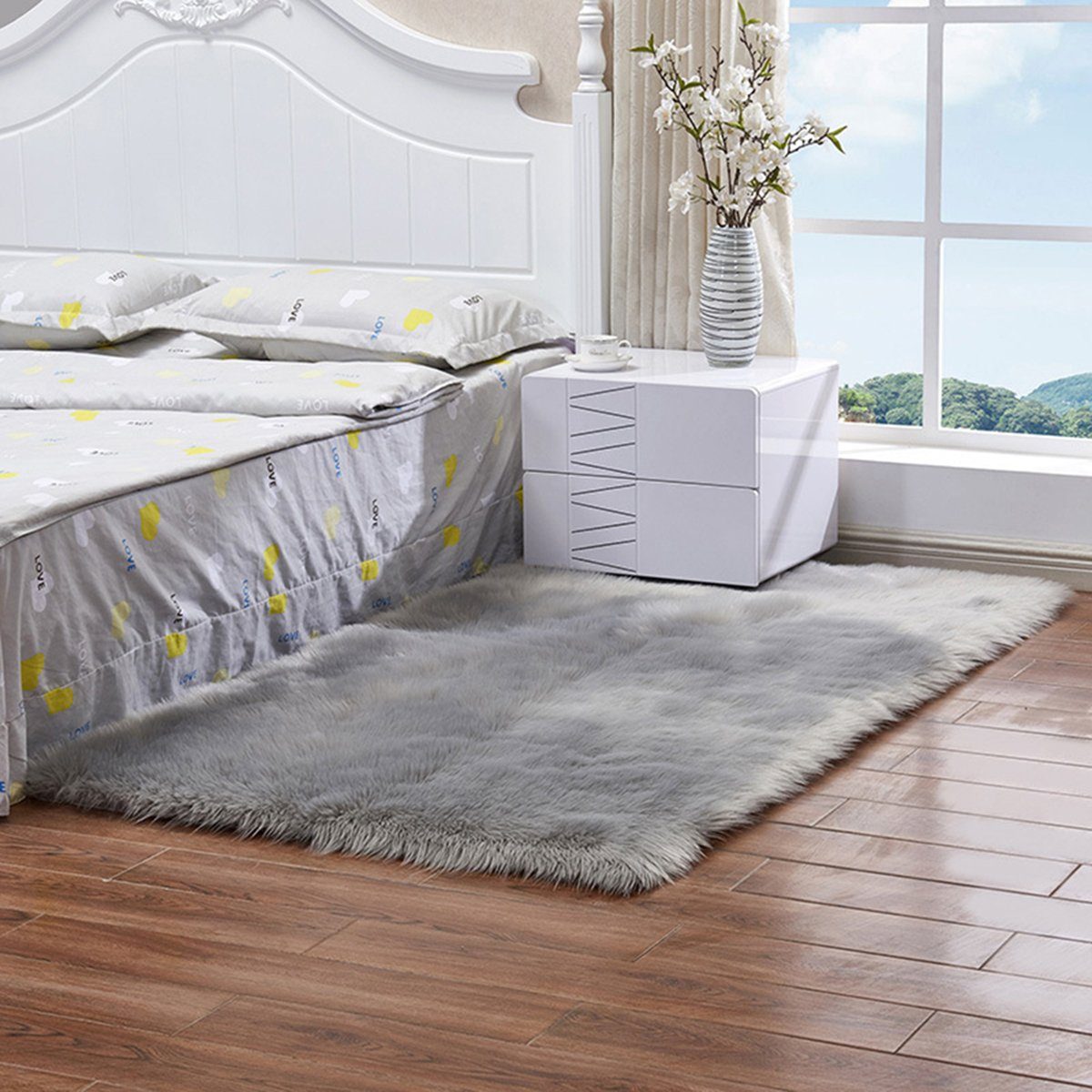 Hochflor-Teppich Flauschige Pflegeleicht für Grau Teppiche Teppich Hochflor Wohnzimmer, Rosnek, Shaggy Langflor