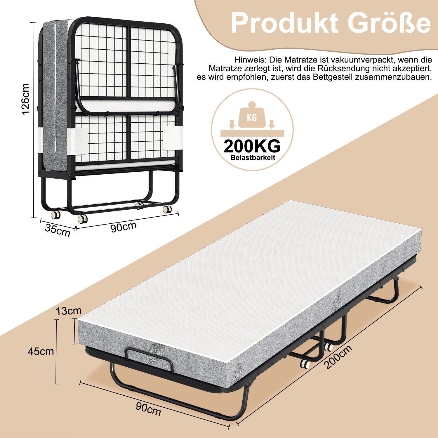 Clanmacy Gästebett Erwachsene Gästebett Klappbar mit13 cm Dicke Matratze 20 günstig online kaufen