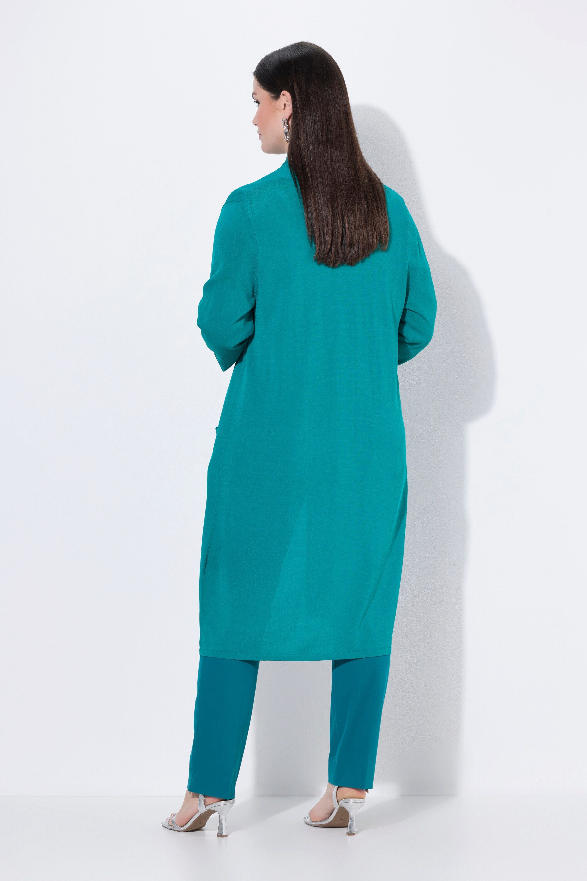 Ulla Popken Langjacke Long-Strickjacke Stehkragen offene Form Langarm
