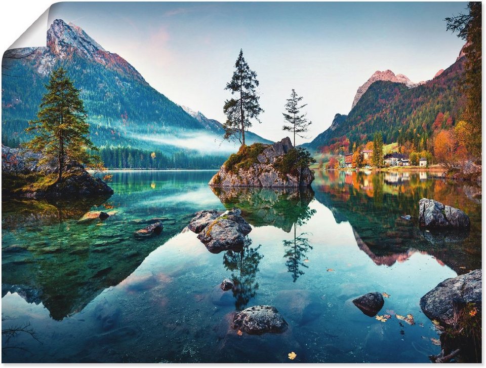 Artland Wandbild Herbstszene des Hintersee vor Alpen, Seebilder (1 St), als  Alubild, Leinwandbild, Wandaufkleber oder Poster in versch. Größen