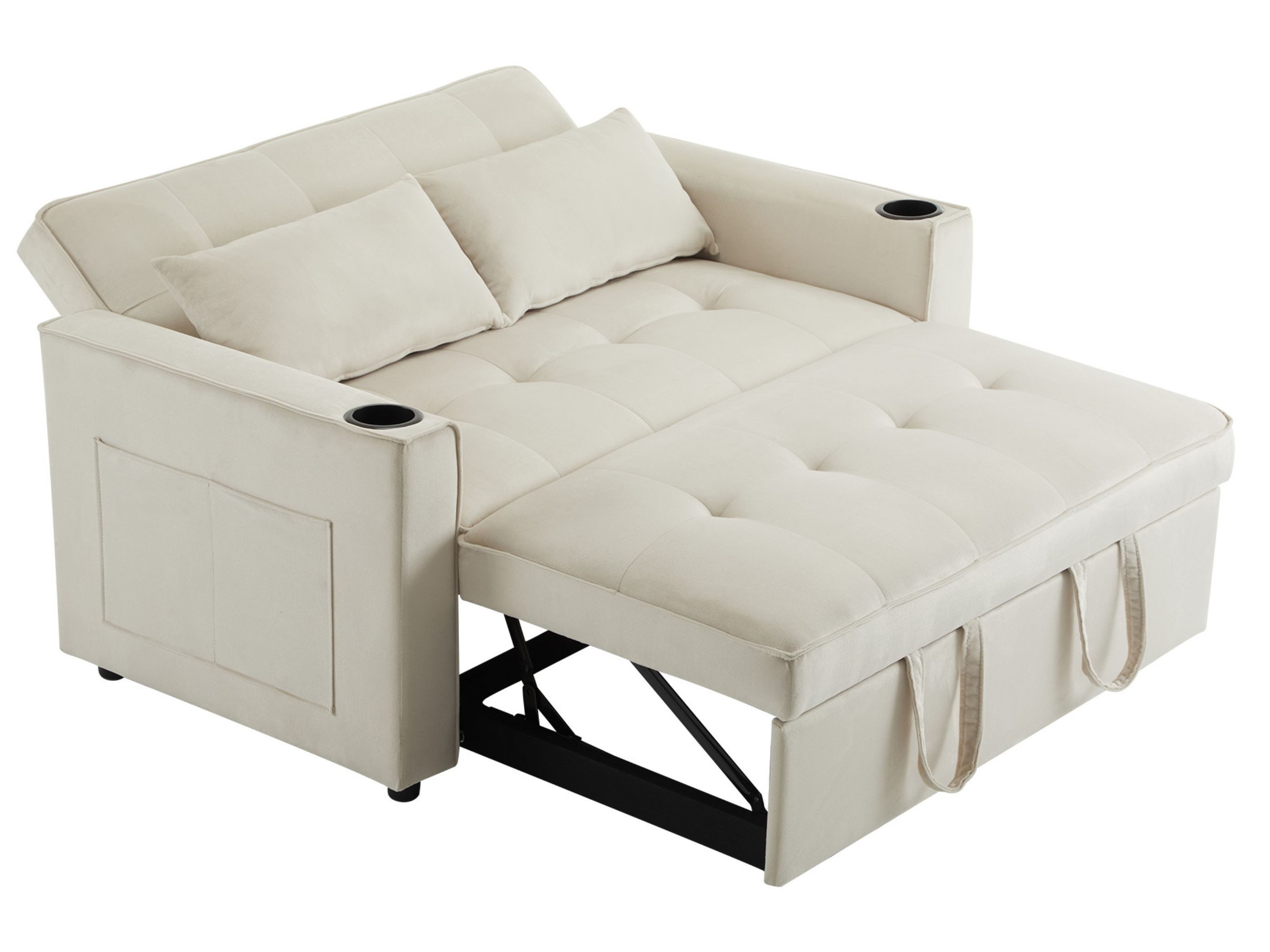 SeedWave Schlafsofa 3-in-1 Velvet Schlafsofa mit Getränkehaltern und Zwei Großen Kissen, Verstellbarer Rückenlehne (105°/140°/180)