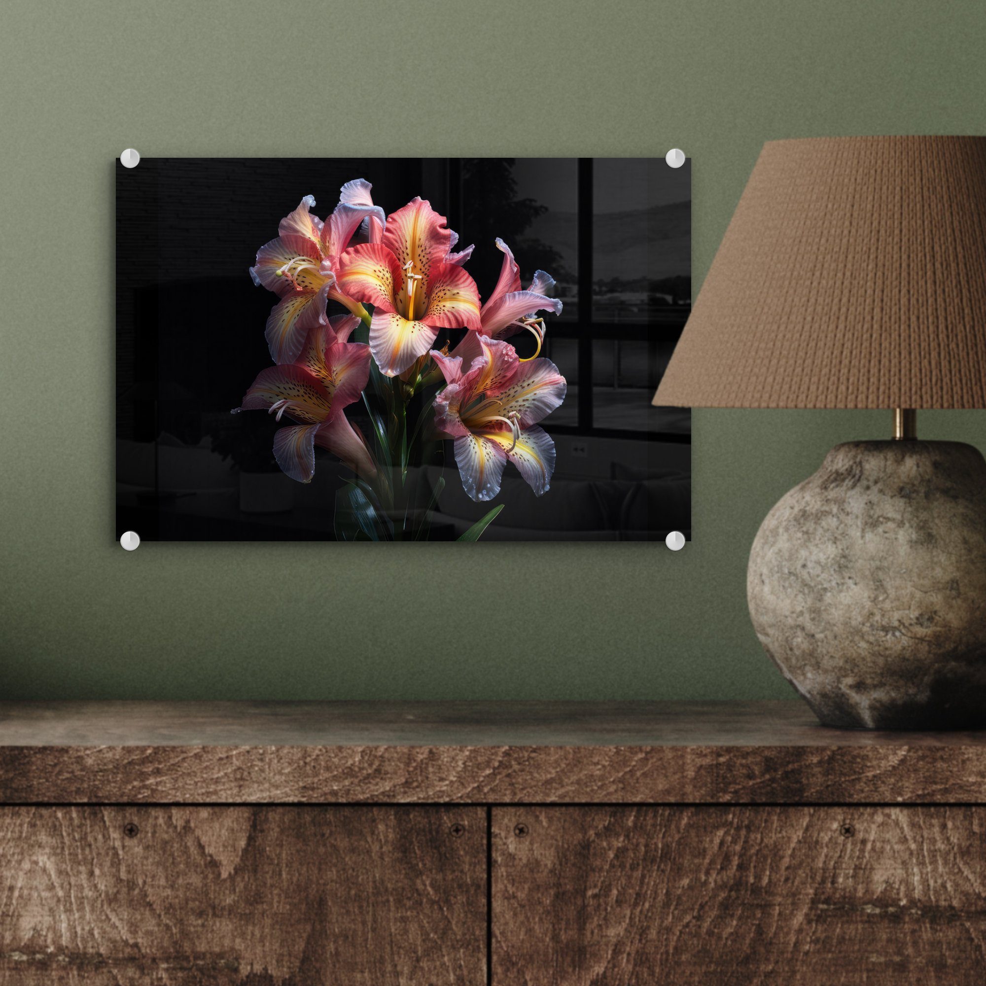 (1 Glasbilder Wandbild Glas Bilder auf St), - - - - Natur auf Wanddekoration - - Tigerlilie - MuchoWow Porträt, Blumen Acrylglasbild Glas Foto Rosa