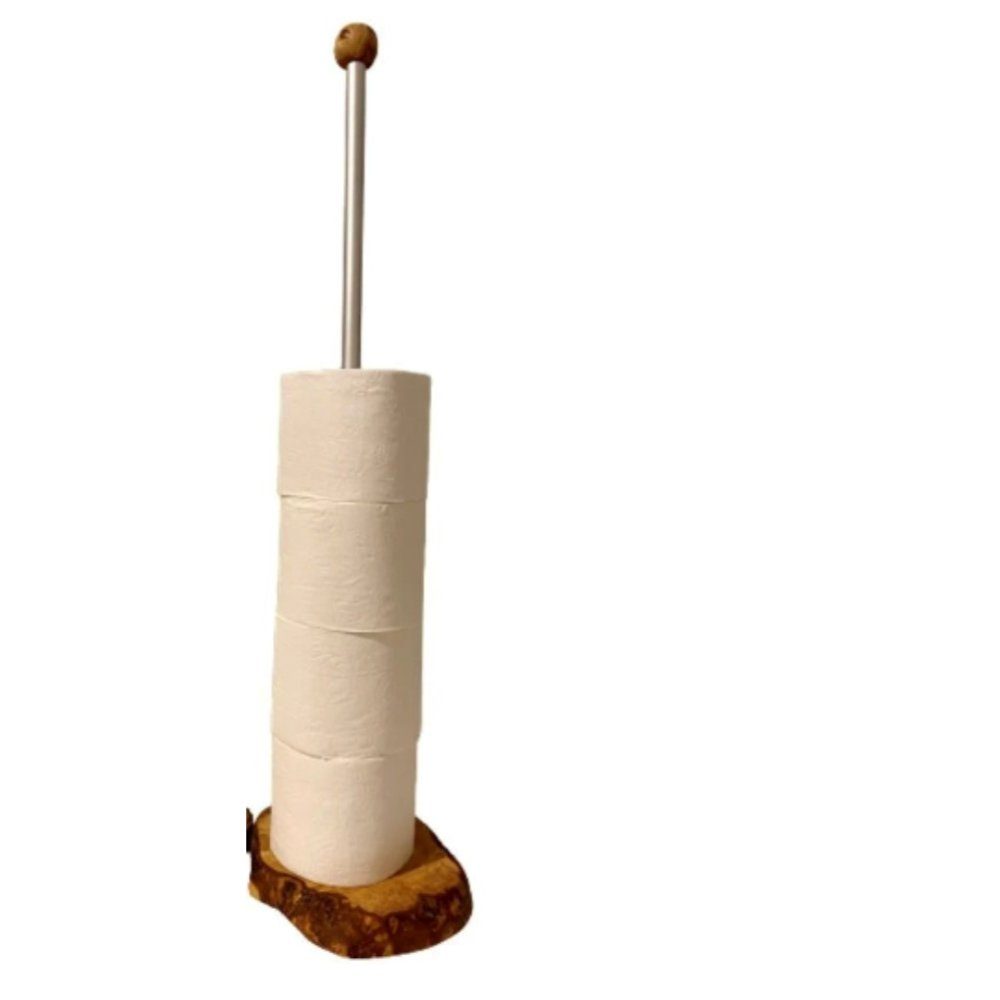 Olivenholz-erleben Toilettenpapierhalter Großer Toilettenrollen-Ständer aus aus Olivenholz einer ist Baumscheibe Fuß aus Der Olivenholz (1-St)