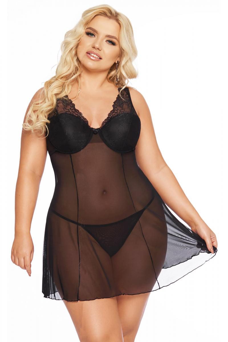 Softline Negligé Schwarzes XXL Dessous Chemise Plus Size Nachtkleid mit polster Cups tr