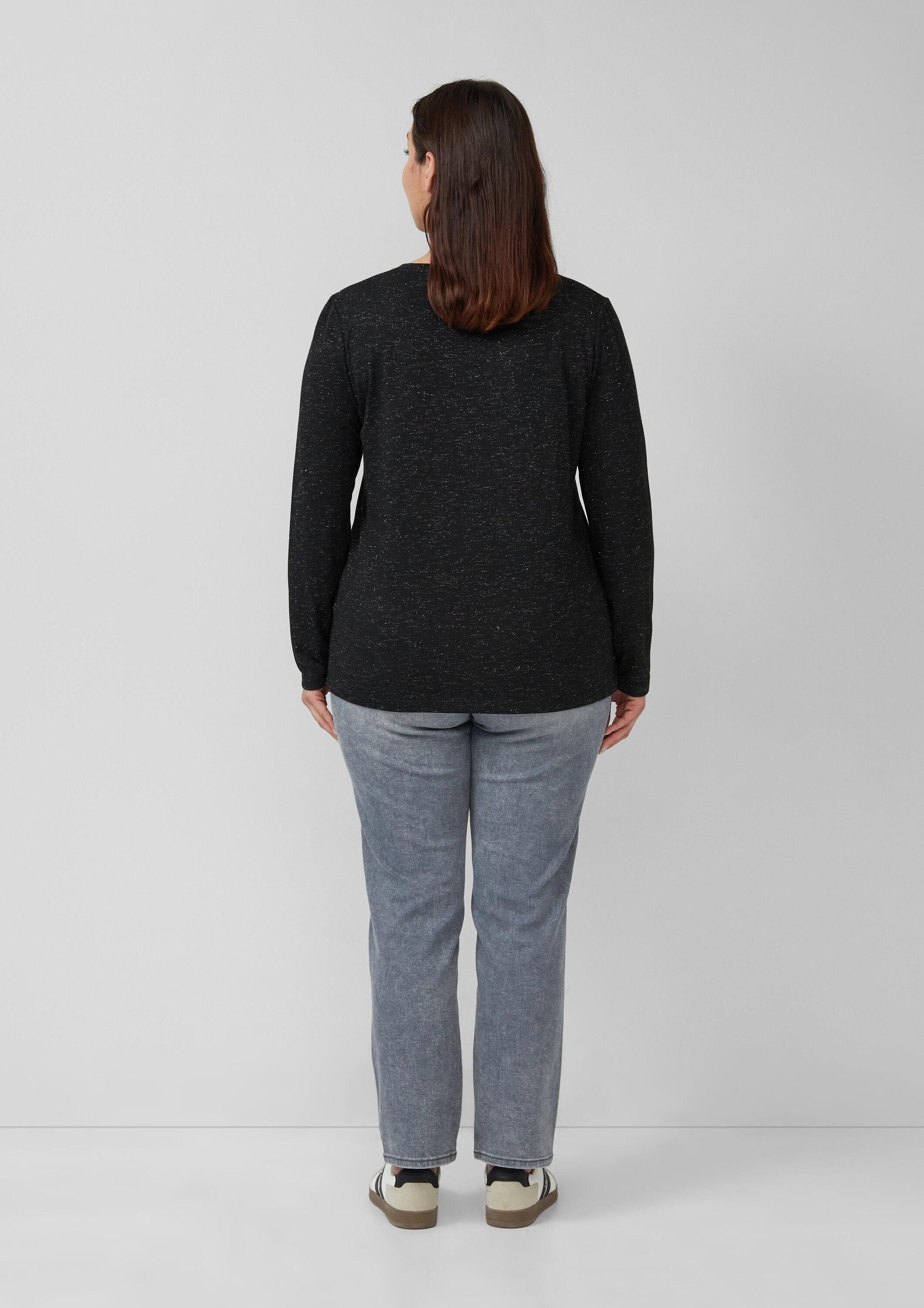 s.Oliver Langarmshirt T-Shirt Longsleeve mit V-Ausschnitt und Glitzergarn
