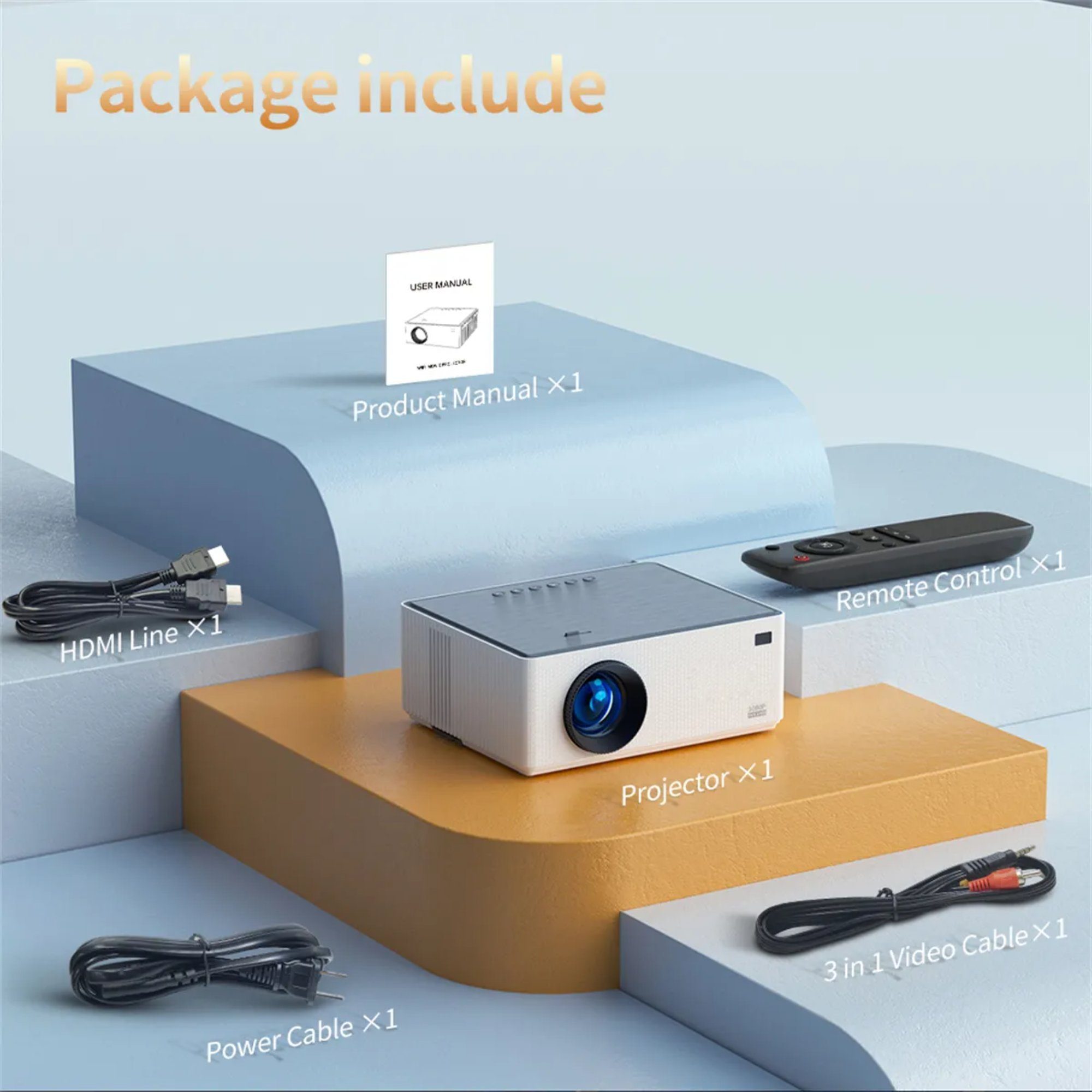 TransJee Tragbarer Mini-Projektor Video manueller HD px, Weiß LED-Videoprojektor Eingebaute Lautsprecher, Heimkino 1920*1080 Fokus, LED-Beamer Frontprojektion) (20000:1