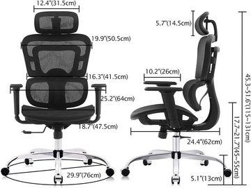 KERDOM Bürostuhl (Bürostuhl ergonomisch: Schreibtischstuhl mit verstellbarem Sitz), Bürostuhl Ergonomischer Schreibtischstuhl Chefsessel mit3Dverstellbare