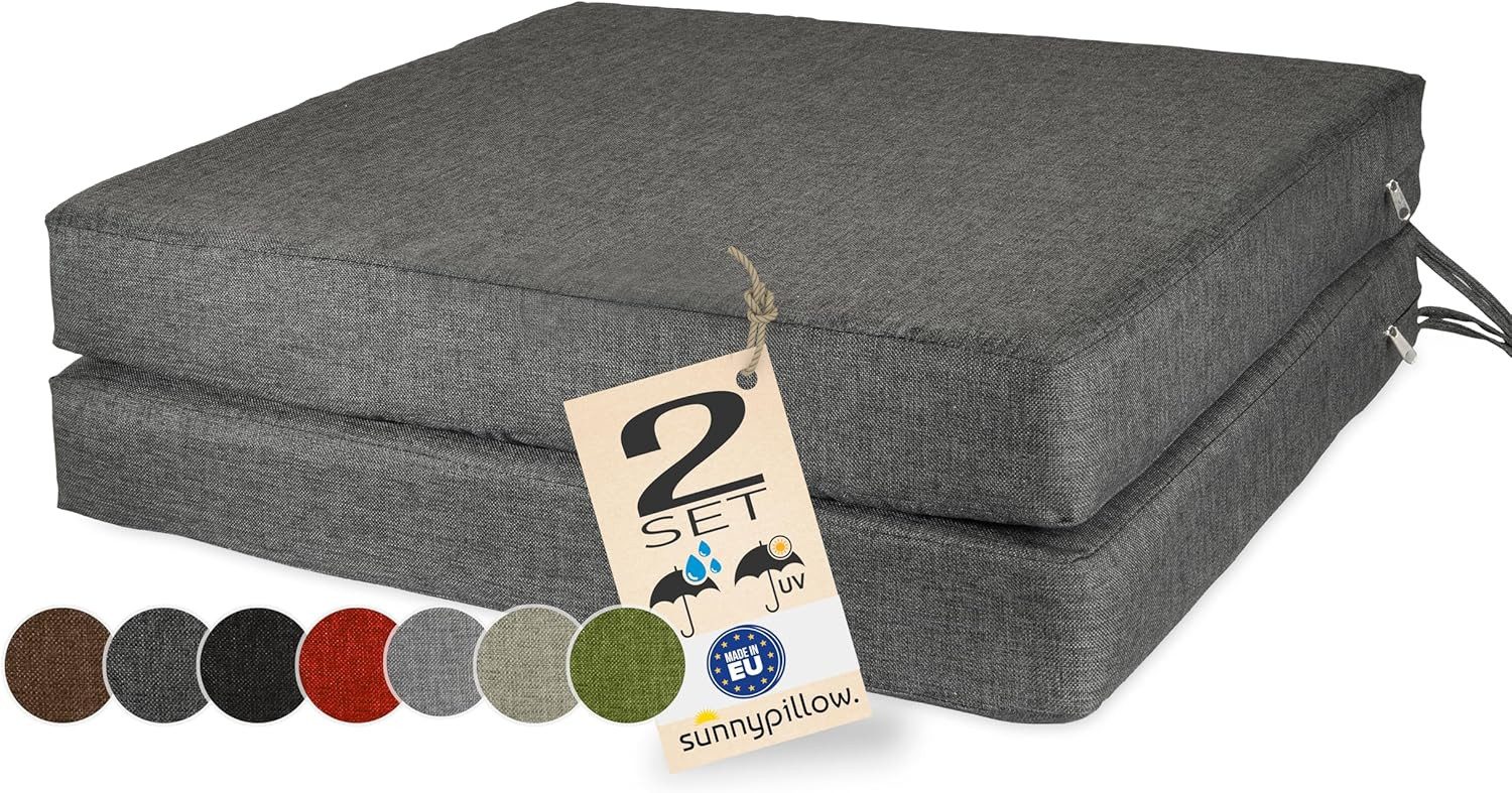 sunnypillow Stuhlkissen 2er Set Stuhlkissen mit Bändern "HAVANA" viele Farben zur Auswahl, Anthrazit