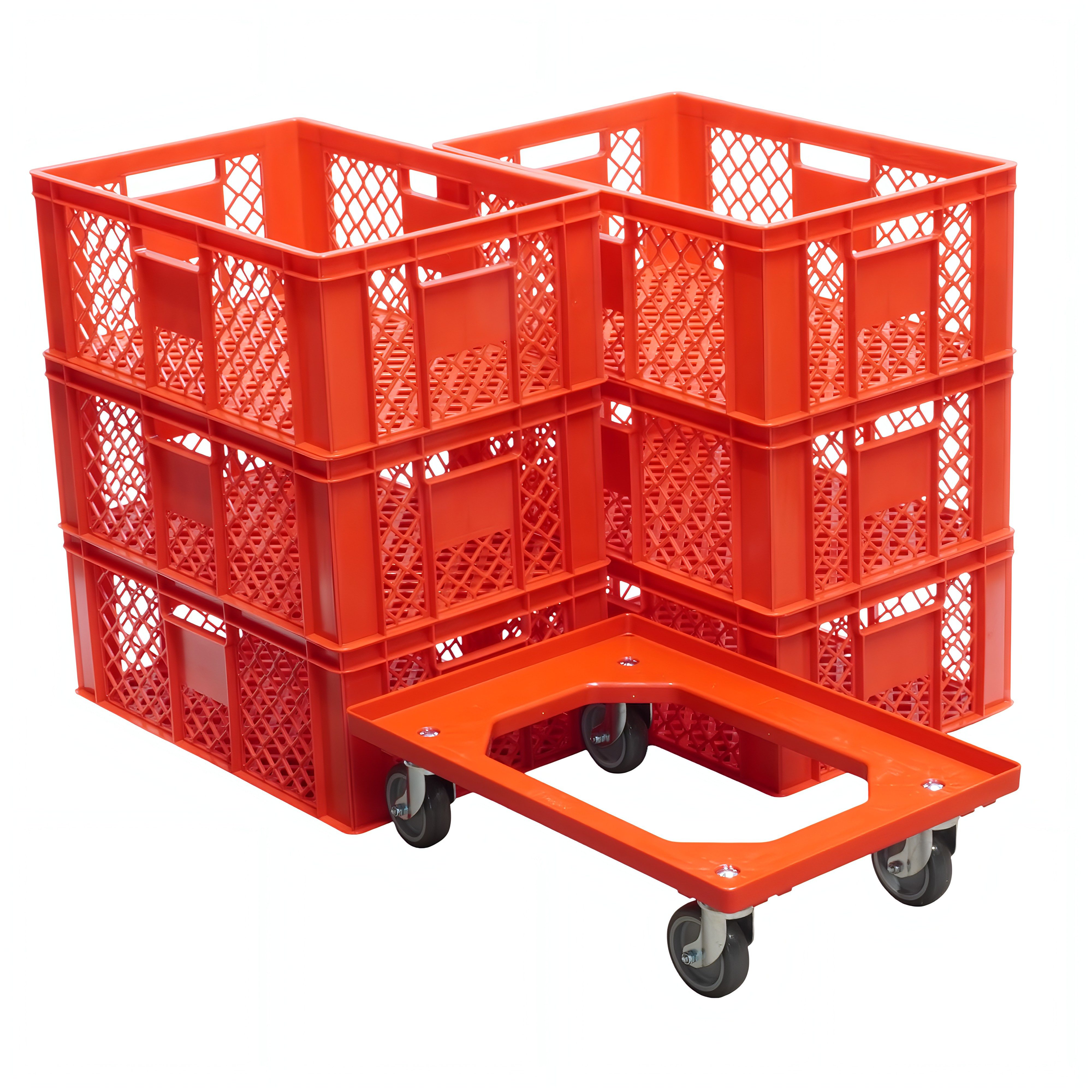 Logiplast Stapelbox 6 Stück Bäckerkisten 600 x 400 x 230 mm und 1 Stück Transportroller