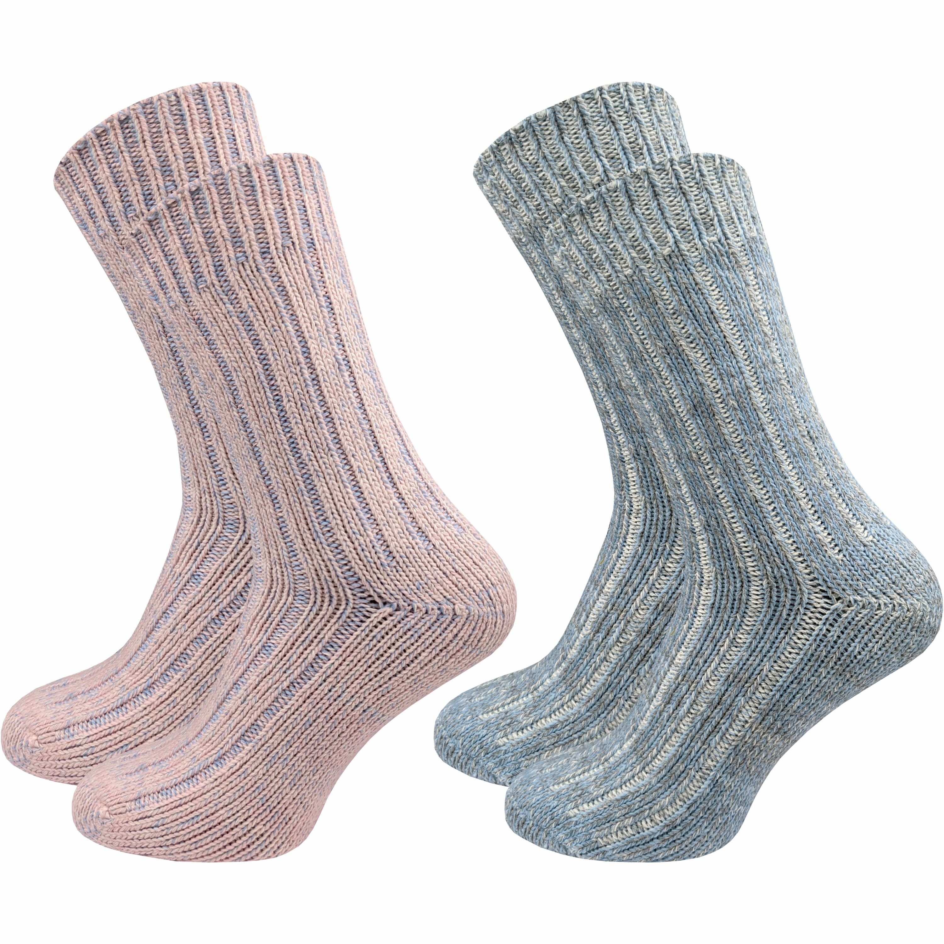 GAWILO Norwegersocken für Damen - Extra warm & weich dank Wolle - Dicke Wintersocken (2 Paar) Wollsocken für warme Füße - auch als Thermosocke geeignet rosa & grau
