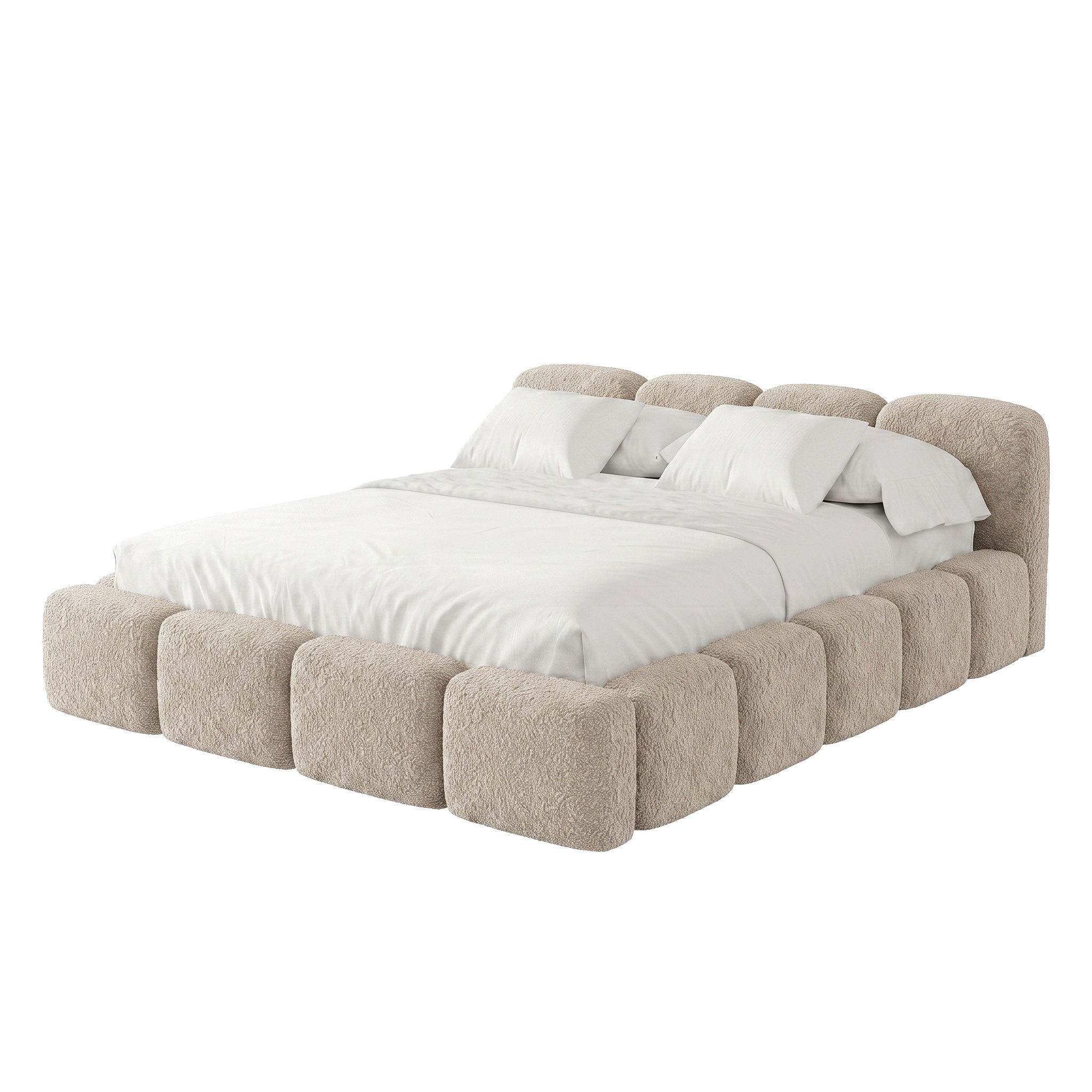 Muffo Polsterbett SUENO Metalllattenrost, Bettkasten, Bouclé-Stoff (Ein Doppelbett 140x200 / 160x200 / 180x200 / 200x200 cm), mit Kopfteil Frei Verwendungsstell – Bild 4 von 5