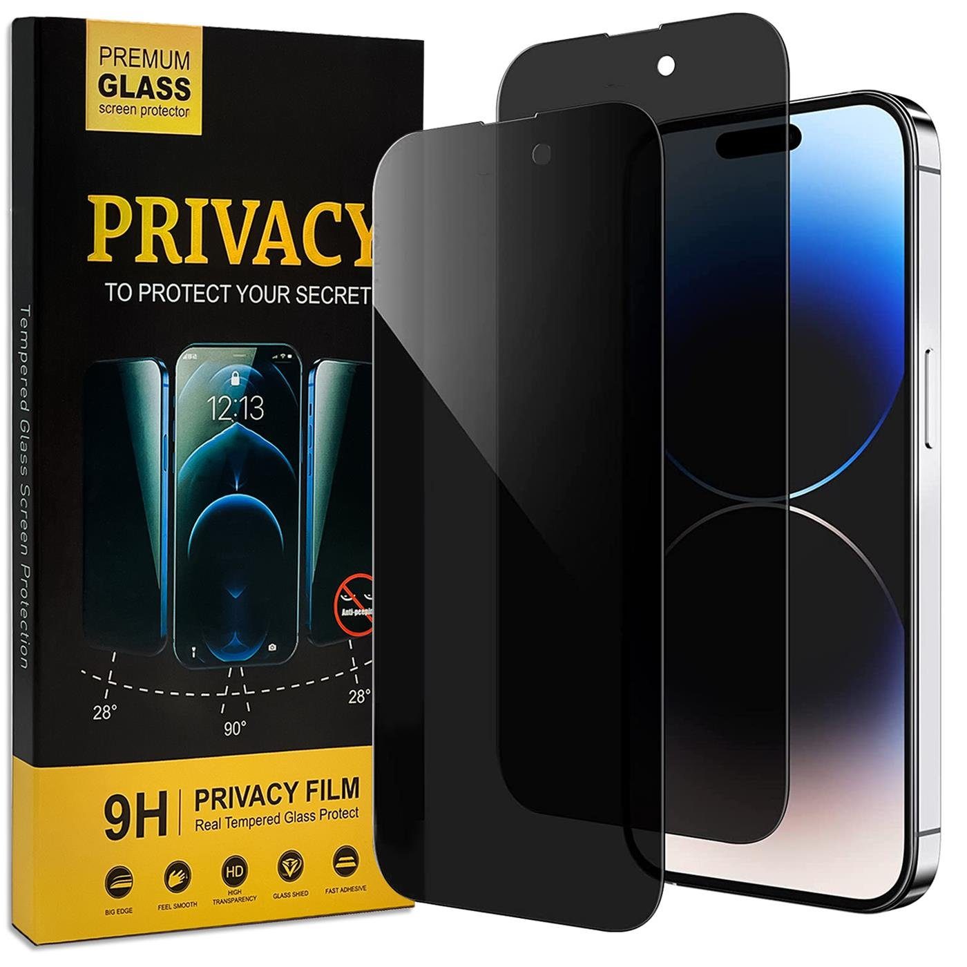 CoolGadget Schutzfolie Sichtschutz Panzerfolie für iPhone 16 Pro Max, (Spar-Set 2in1, Fullscreen), Privacy Glas 2x Anti-Spy Schutzfolie für iPhone 16 Pro Max Folie