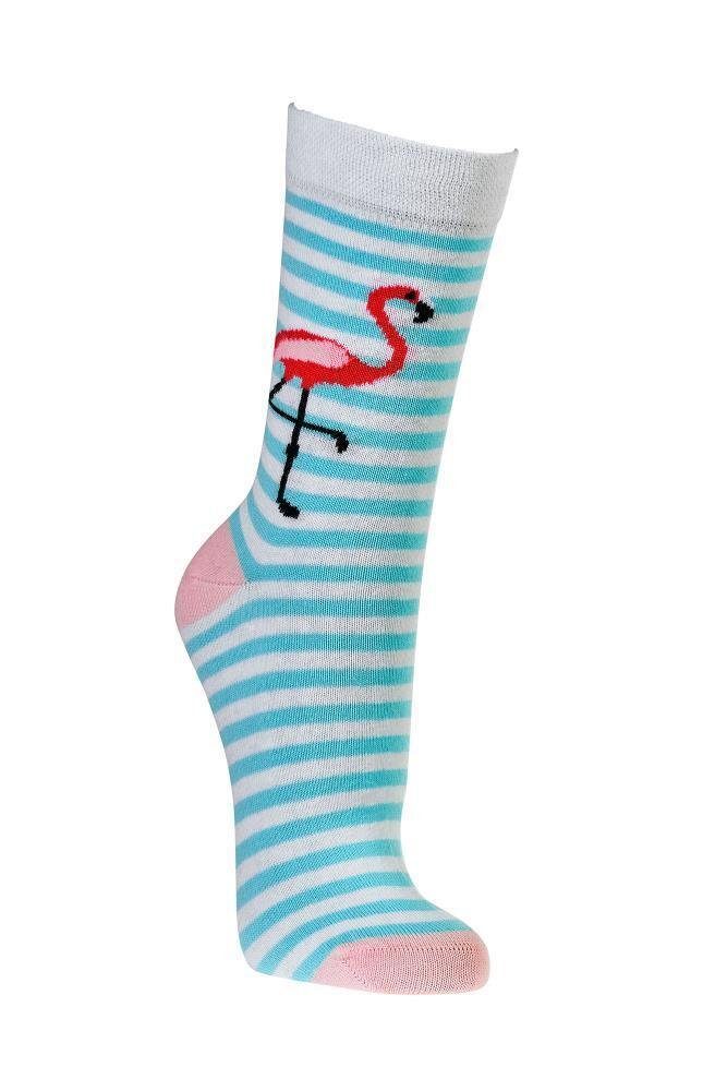 Socks 4 Fun Socken 3 Paar Socken mit Flamingo-Motiv Damen und Teenager mit Baumwolle (3 Paar)