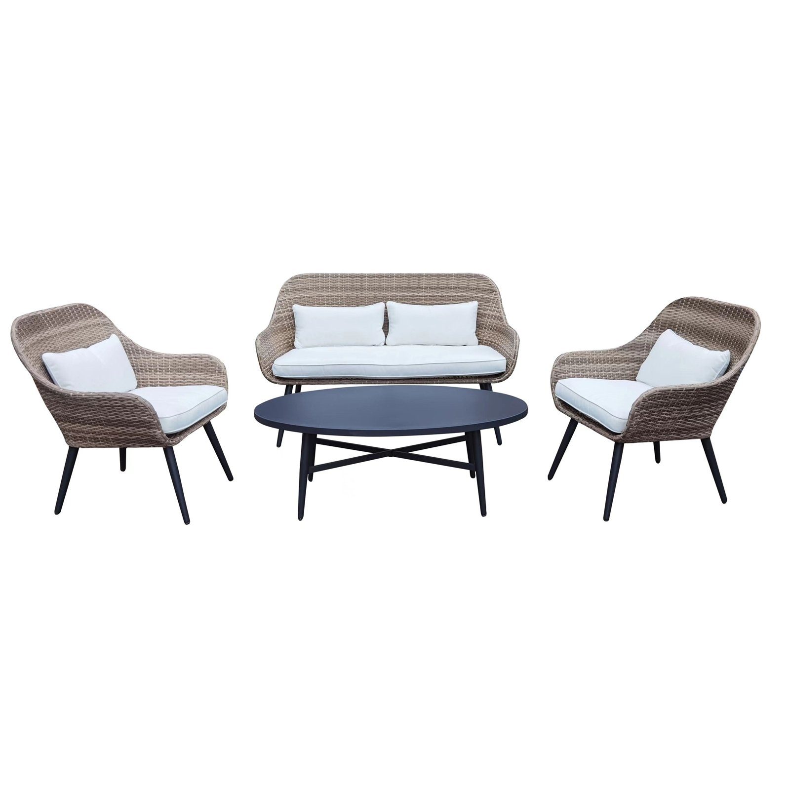2 Zweisitzer Terrassenmöbel Sessel Lesina, mit Polyrattan 4-tlg), Weiß Gartenlounge-Set HTI-Living Tisch (Set,