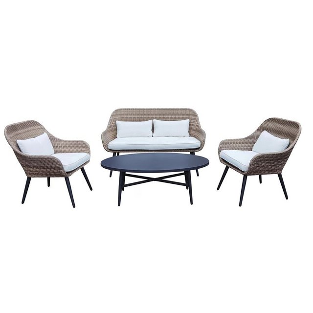 HTI-Living Gartenlounge-Set Terrassenmöbel Lesina, (Set, 4-tlg), Zweisitzer 2 Sessel mit Tisch Polyrattan
