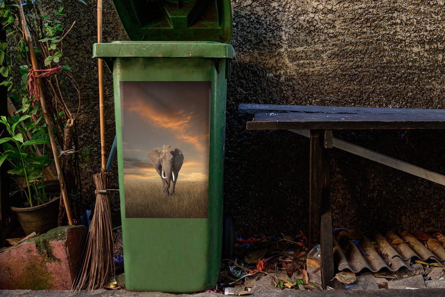- Natur - Abfalbehälter Gras Container, Tiere Mülltonne, Mülleimer-aufkleber, St), - Wandsticker Sticker, (1 Elefant MuchoWow