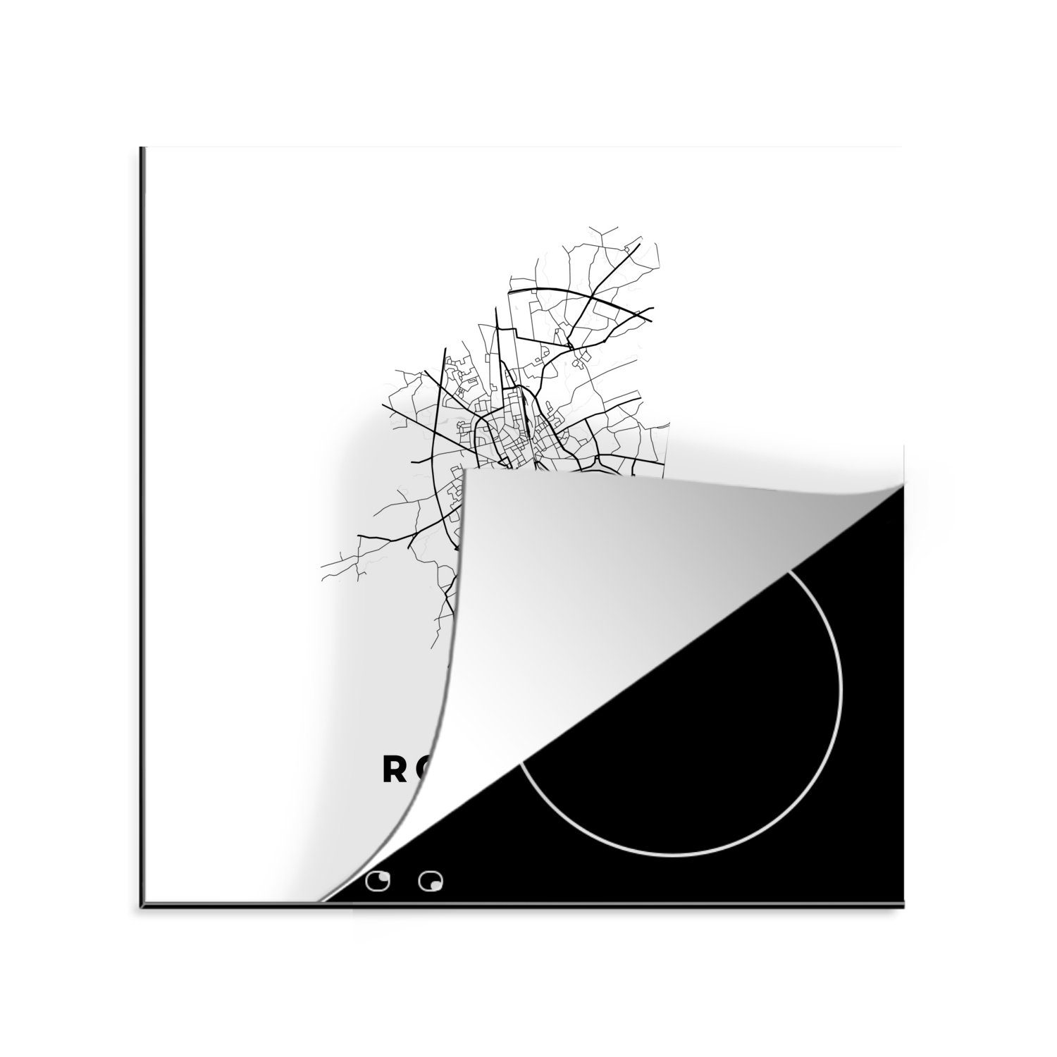Schwarz Stadtplan Belgien Ceranfeldabdeckung, tlg), - für - Herdblende-/Abdeckplatte Arbeitsplatte und - - MuchoWow 78x78 küche (1 weiß, cm, Roeselare Karte Vinyl,