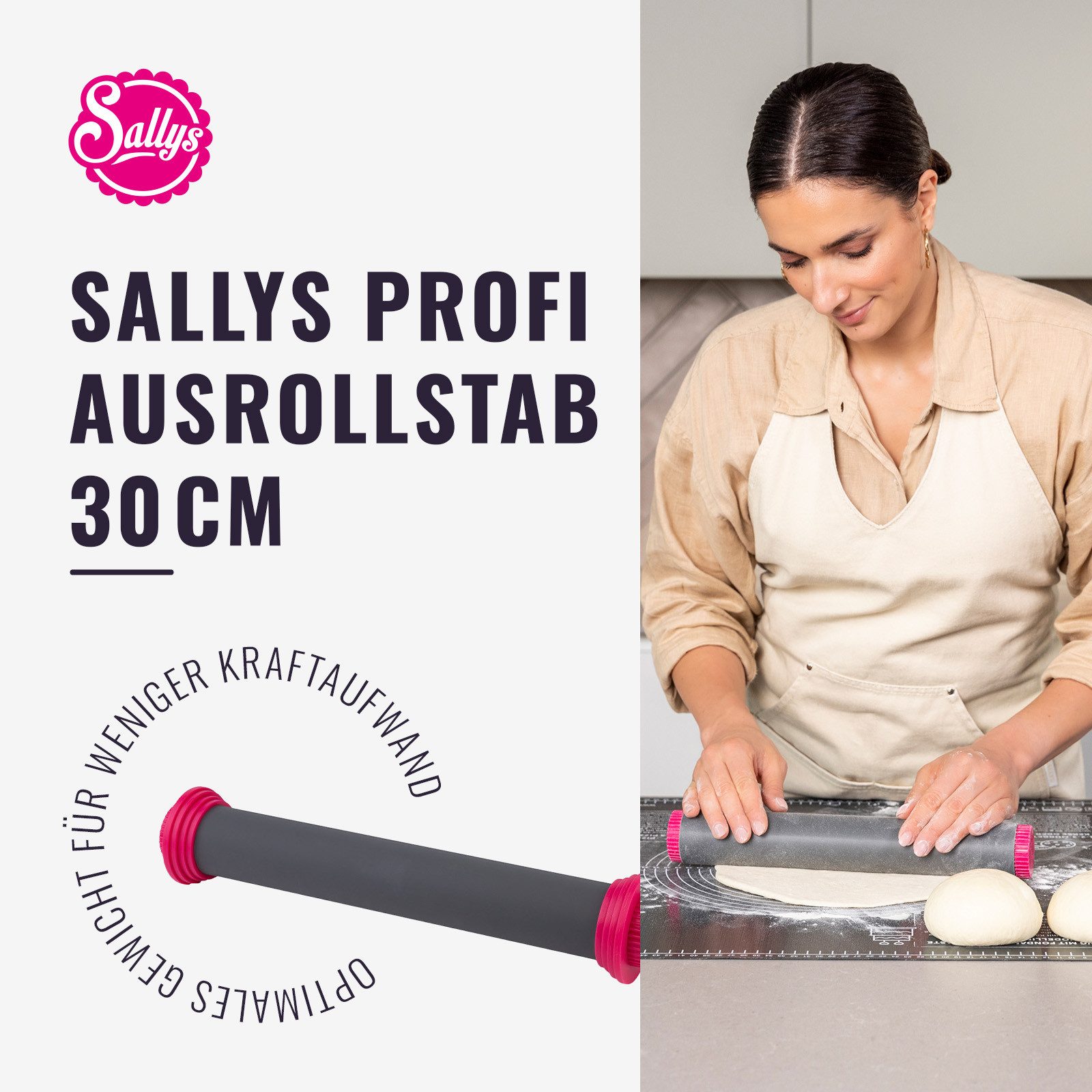 Sallys Teigroller Profi Ausrollstab mit Edelstahlkern- in zwei Größen – Bild 2 von 5