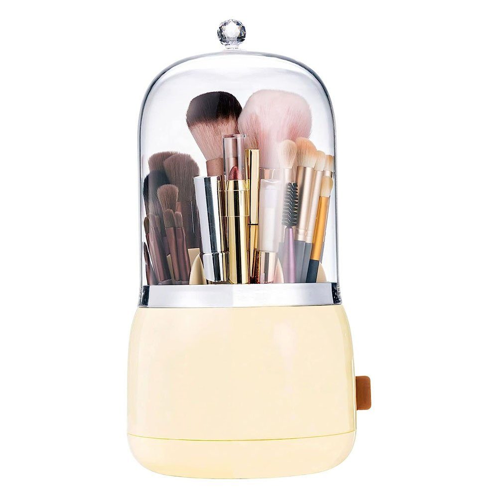 TUABUR Schmuckkasten Make-up-Pinselhalter mit transparentem Deckel Buttergelb