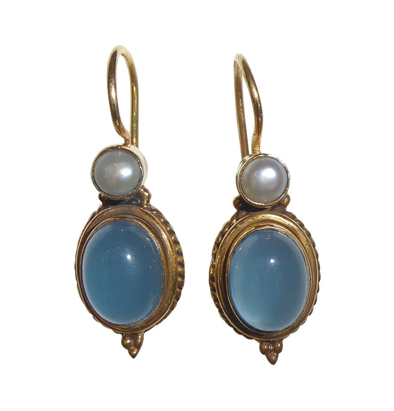 Mugello Paar Ohrhänger Medici Chalzedon Süßwasserperle Vintage-Ohrringe elegant, Handarbeit aus kleiner florentinischen Manufaktur, Vintageschmuck