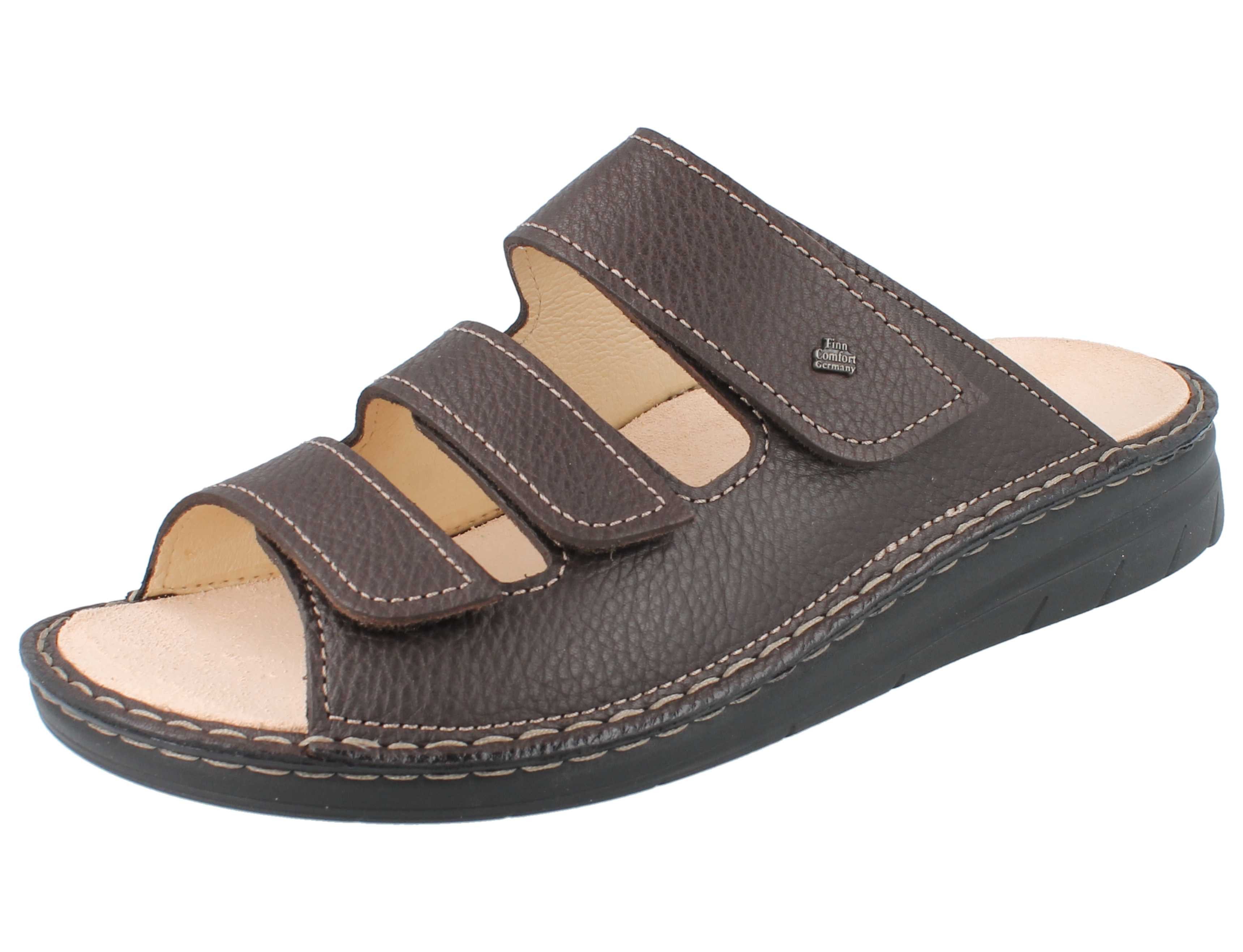 Finn Comfort FINN COMFORT Mataro Herren Pantolette coffee Glattleder genarbt - Hausschuh Wechselfußbett