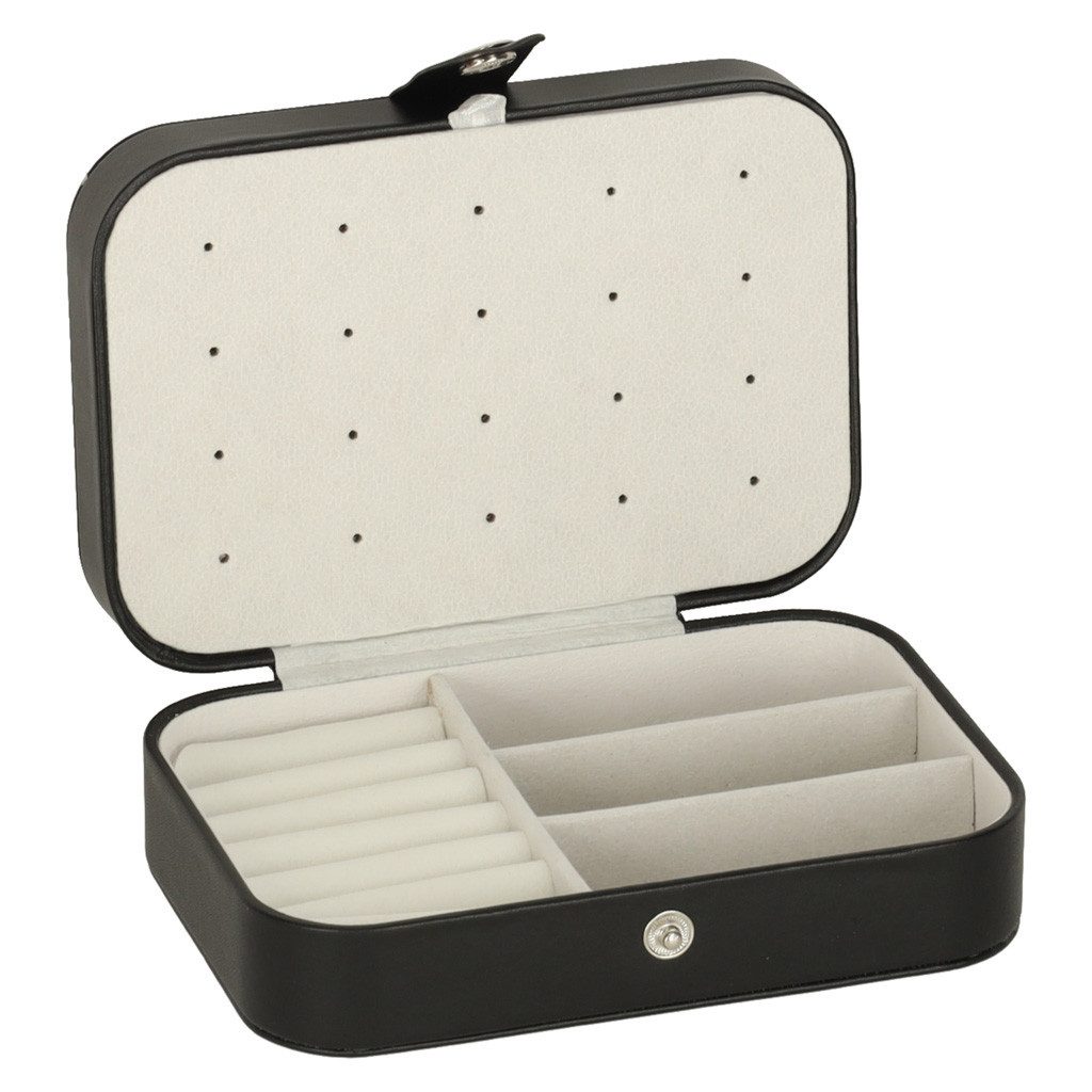 Ikonka Schmuckkassette Schmuckkästchen Schmuck Organizer mit Fächern Kettenhaken schwarz (Schmuck Organizer Box mit Fächern Kettenhaken schwarz kompakt, Schmuck – Bild 2 von 5