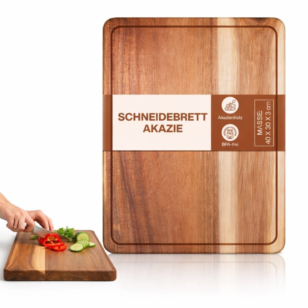 Schneidebrett Küchenbrett mit Saftrille Holzschneidebrett 40x30x3cm