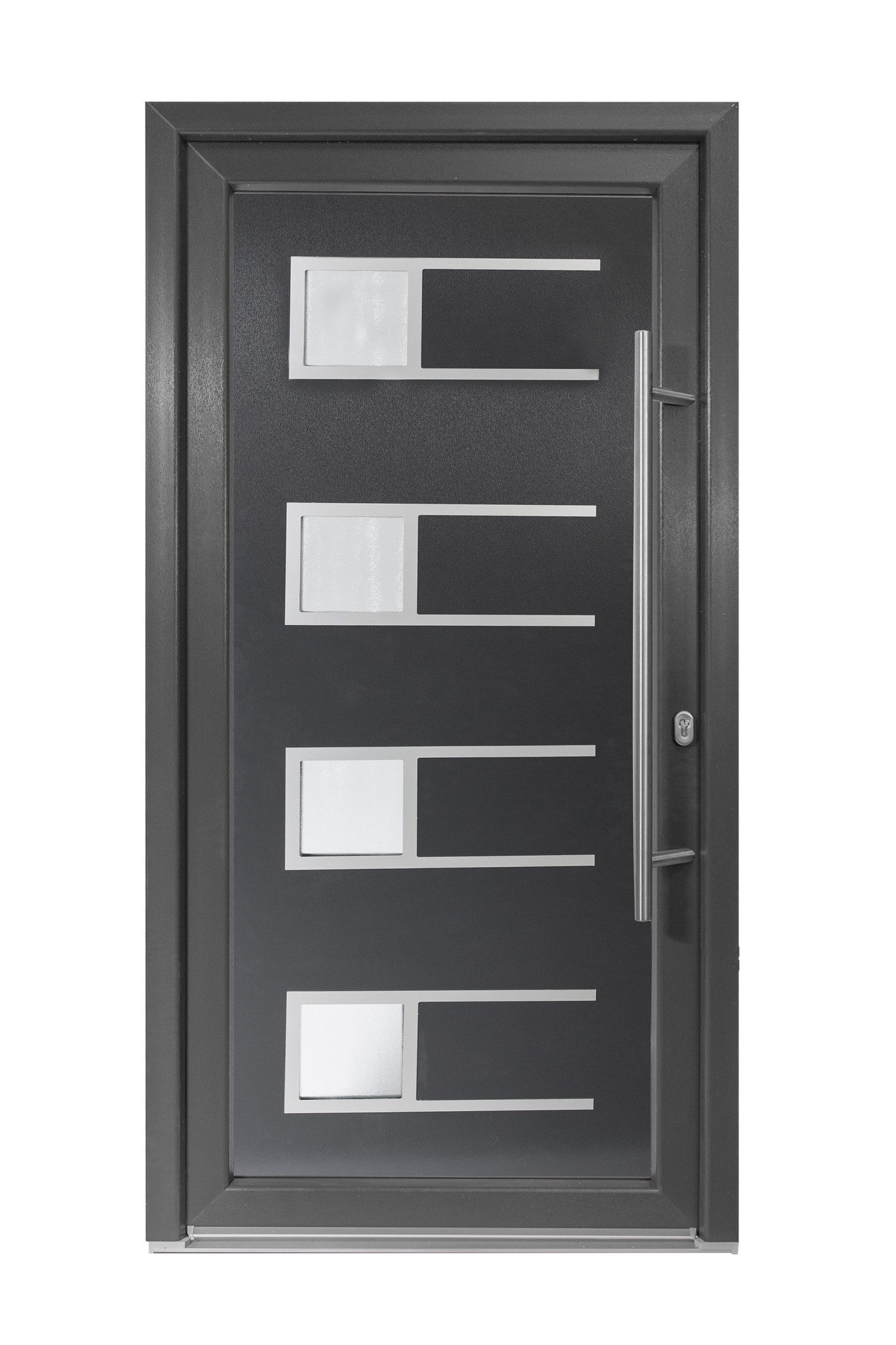 SN Deco Haustür Efraim mit Edelstahlstoßgriff/Türknopf, 980x2000 mm, Thermisch getrennte Alu-Bodenschwelle sowie Wetterschenkel