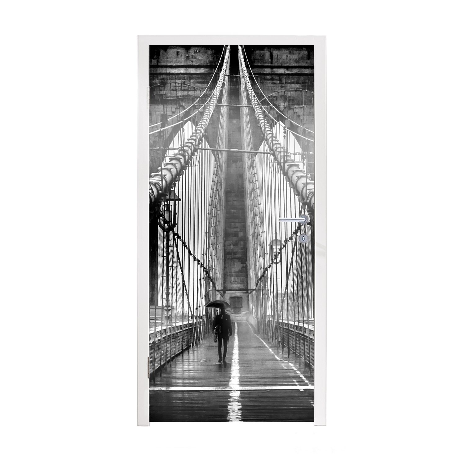 (1 für Schwarz in Matt, Brooklyn Regens Türtapete Weiß, 75x205 während MuchoWow des bedruckt, Bridge St), cm Tür, Fototapete und Türaufkleber,
