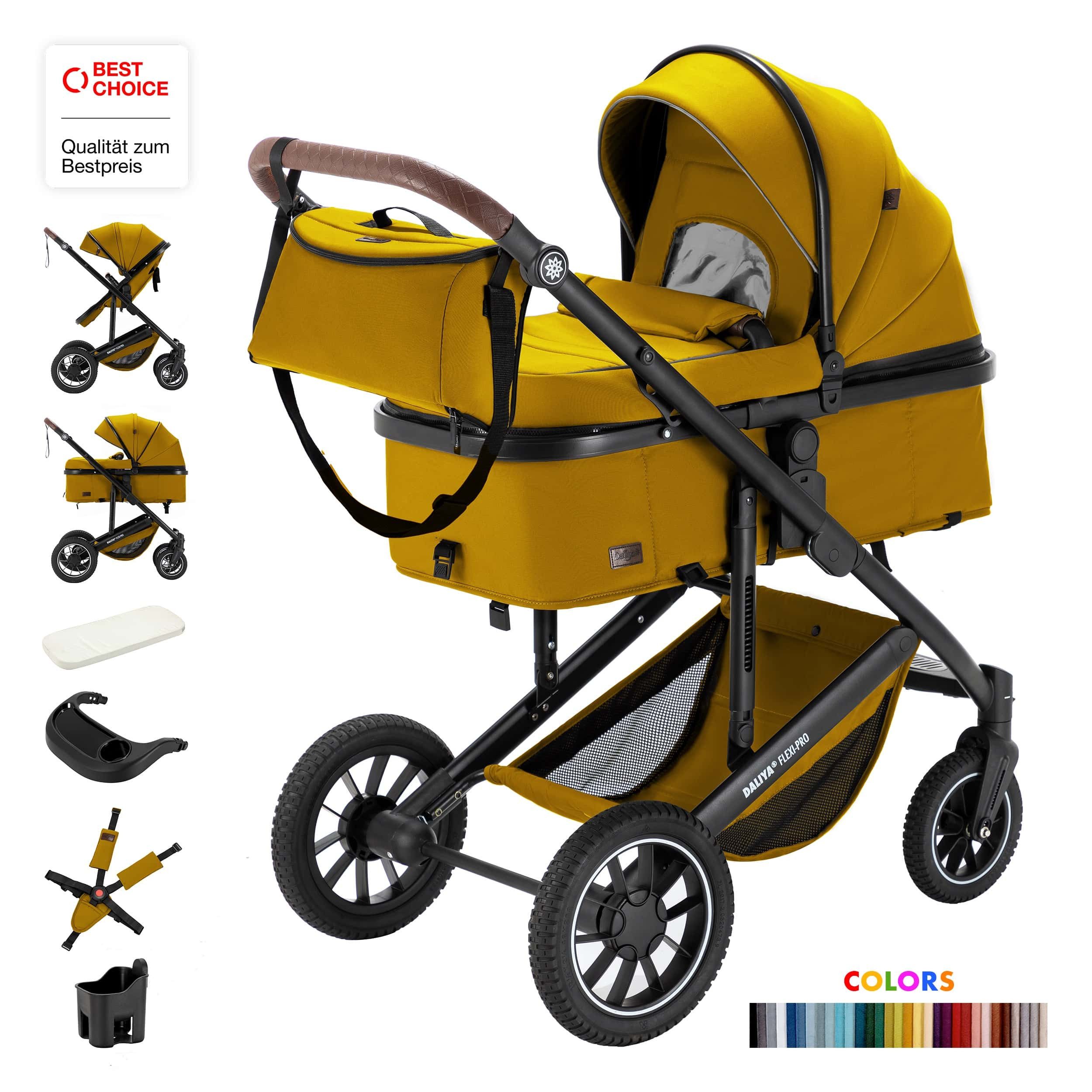 Daliya® Kombi-Kinderwagen FLEXI-PRO 2in1 Коляски & Buggy, Reisekinderwagen, XXL Set, (10-tlg), modernes Design, Alu-Rahmen, Gummireifen, abnehmbare Gurte, UV 50+